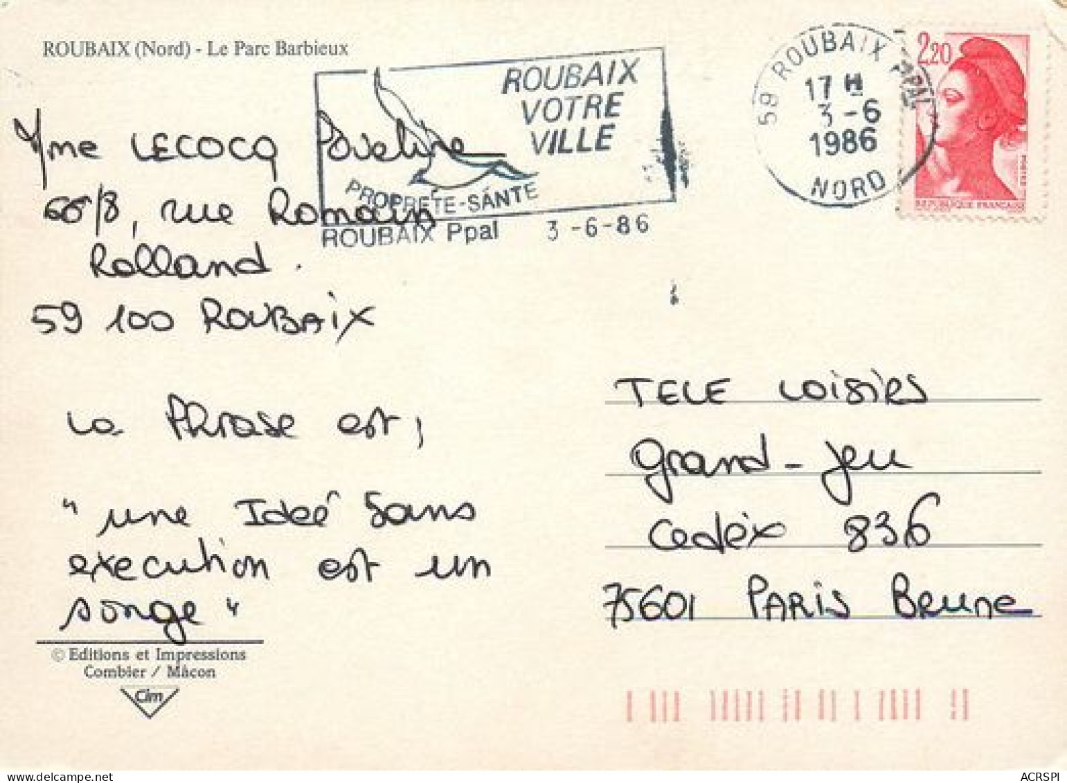 ROUBAIX  Le Parc Barbieux 12 (scan Recto-verso)MA2028Ter - Roubaix