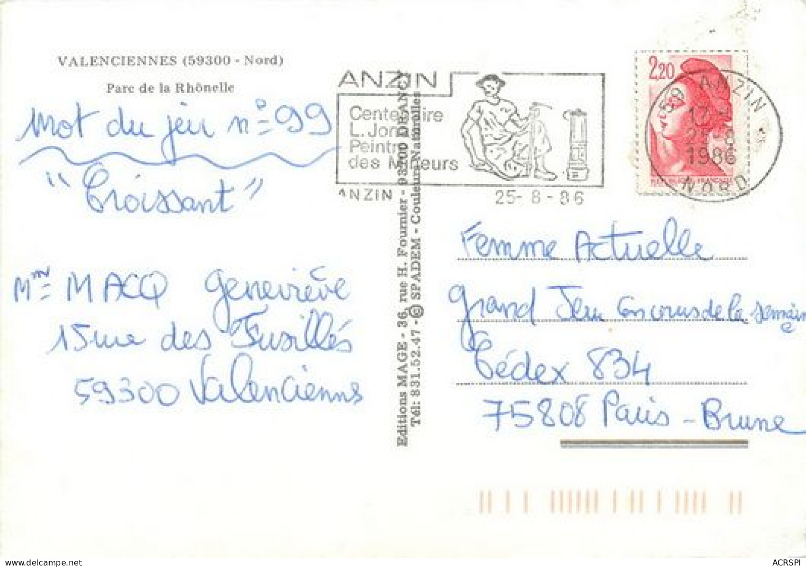 VALENCIENNES  PARC De La RHONELLE   10 (scan Recto-verso)MA2028Ter - Valenciennes
