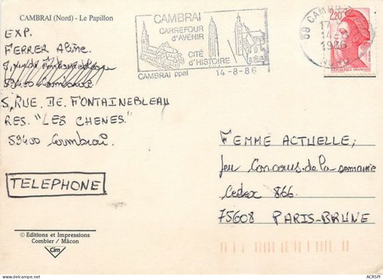 CAMBRAI  Le Papillon  18 (scan Recto-verso)MA2028Ter - Cambrai