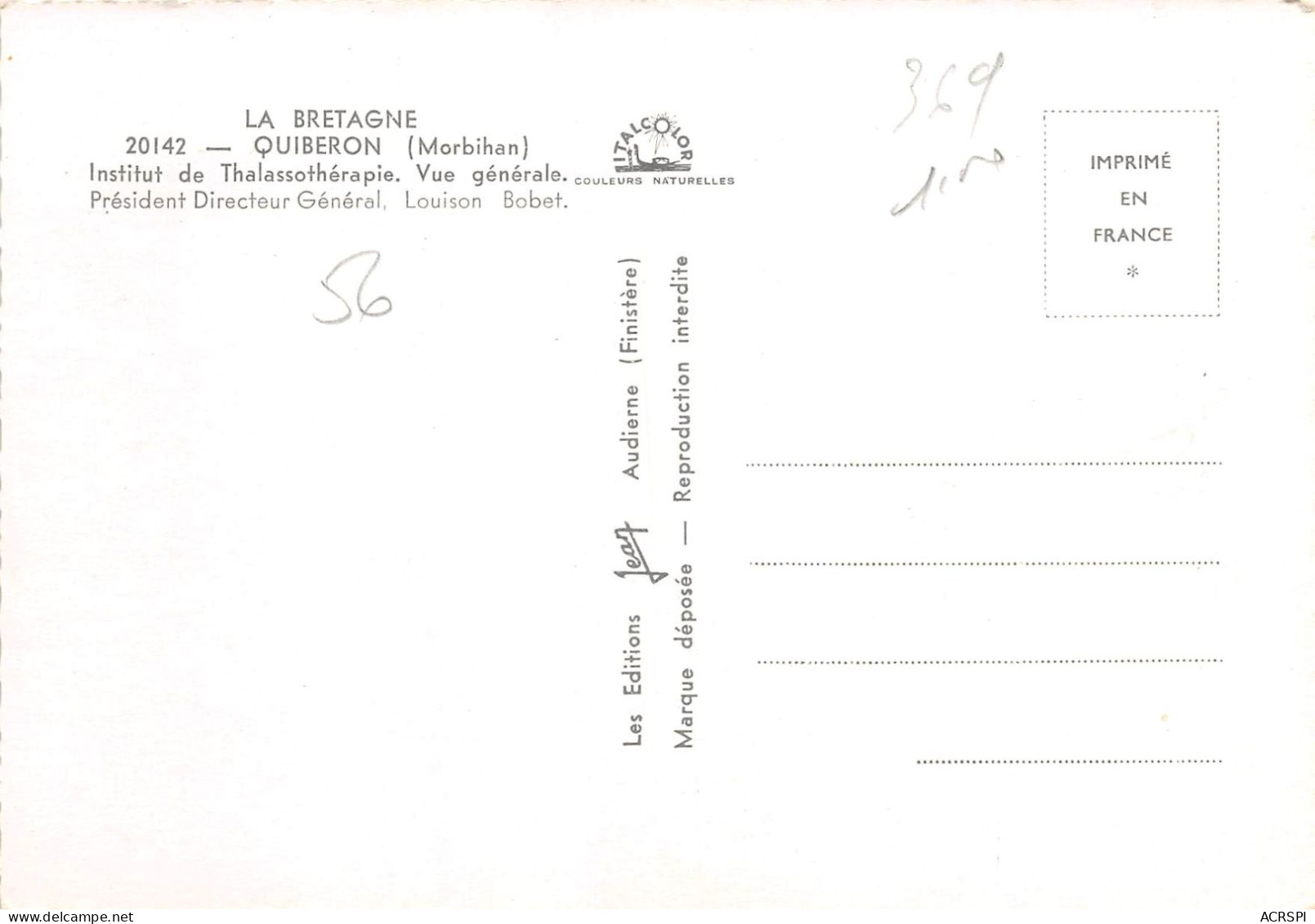 QUIBERON Institut De Thalassotherapie Vue Generale 16(scan Recto-verso) MA2046 - Quiberon