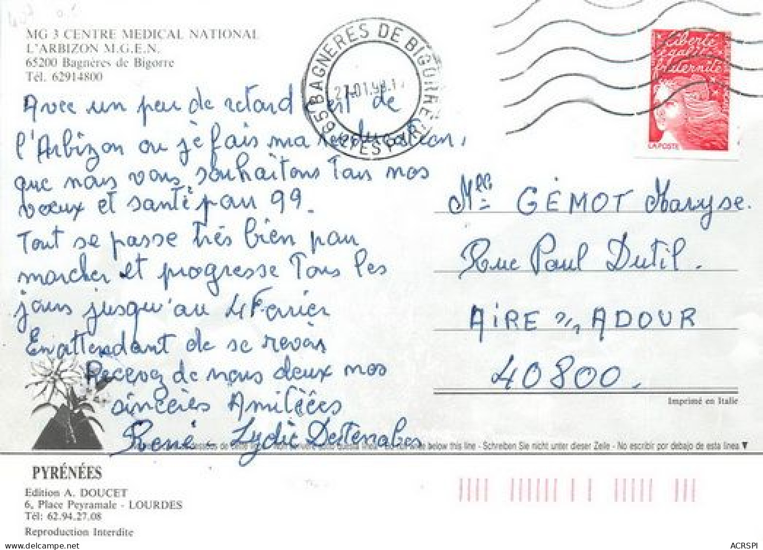 BAGNERES  DE BIGORRE  L'ARBIZON  Centre Medical National   23  (scan Recto-verso)MA2037Ter - Bagneres De Bigorre