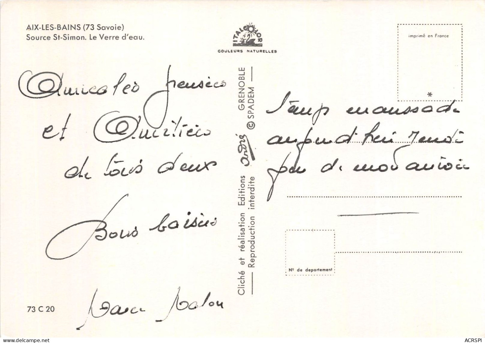 AIX LES BAINS Source St Simon Le Verre D Eau 7(scan Recto-verso) MA2037 - Aix Les Bains