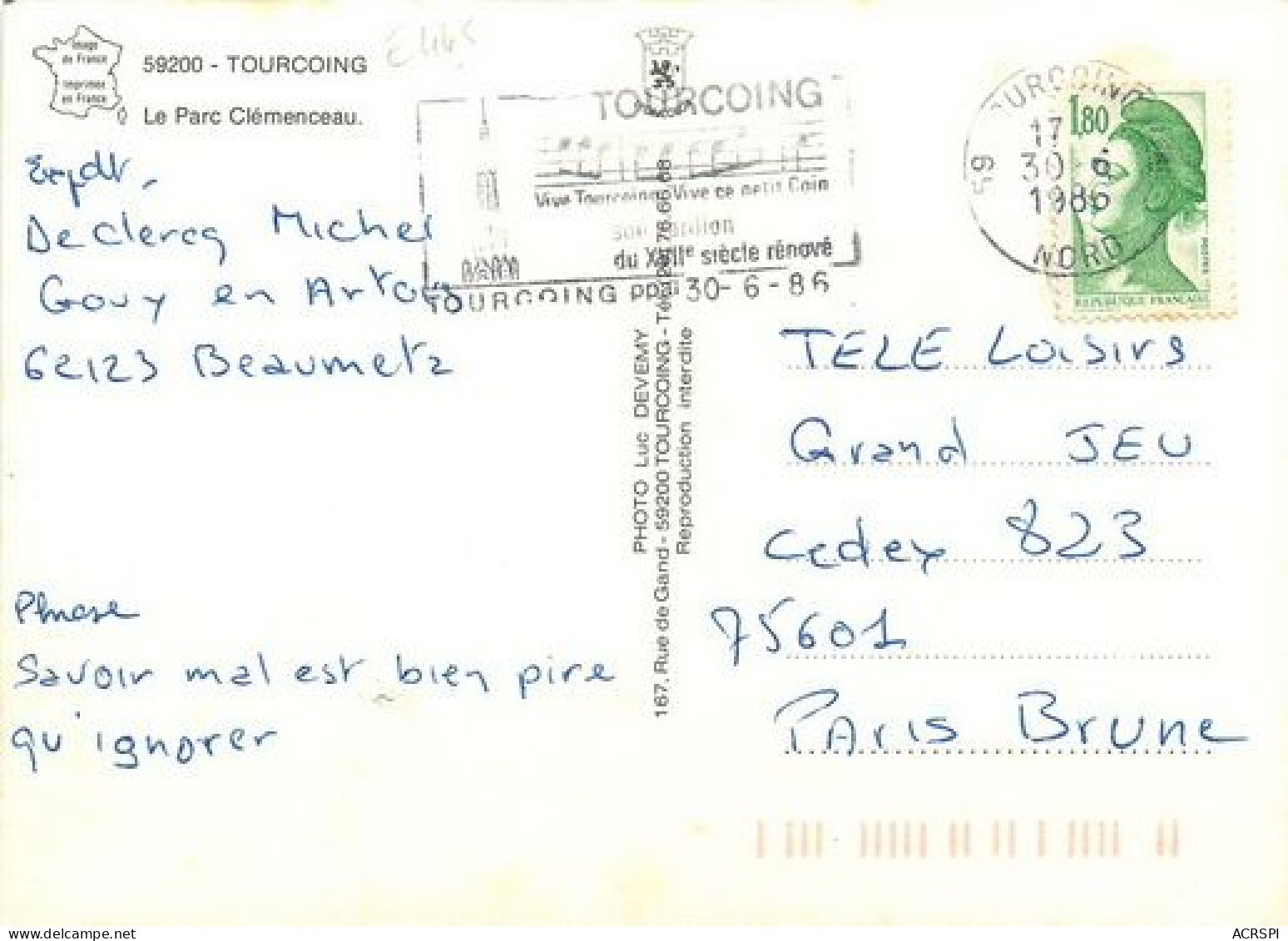 TOURCOING  Parc Clemenceau Le Cygne  28   (scan Recto-verso)MA2035Ter - Tourcoing