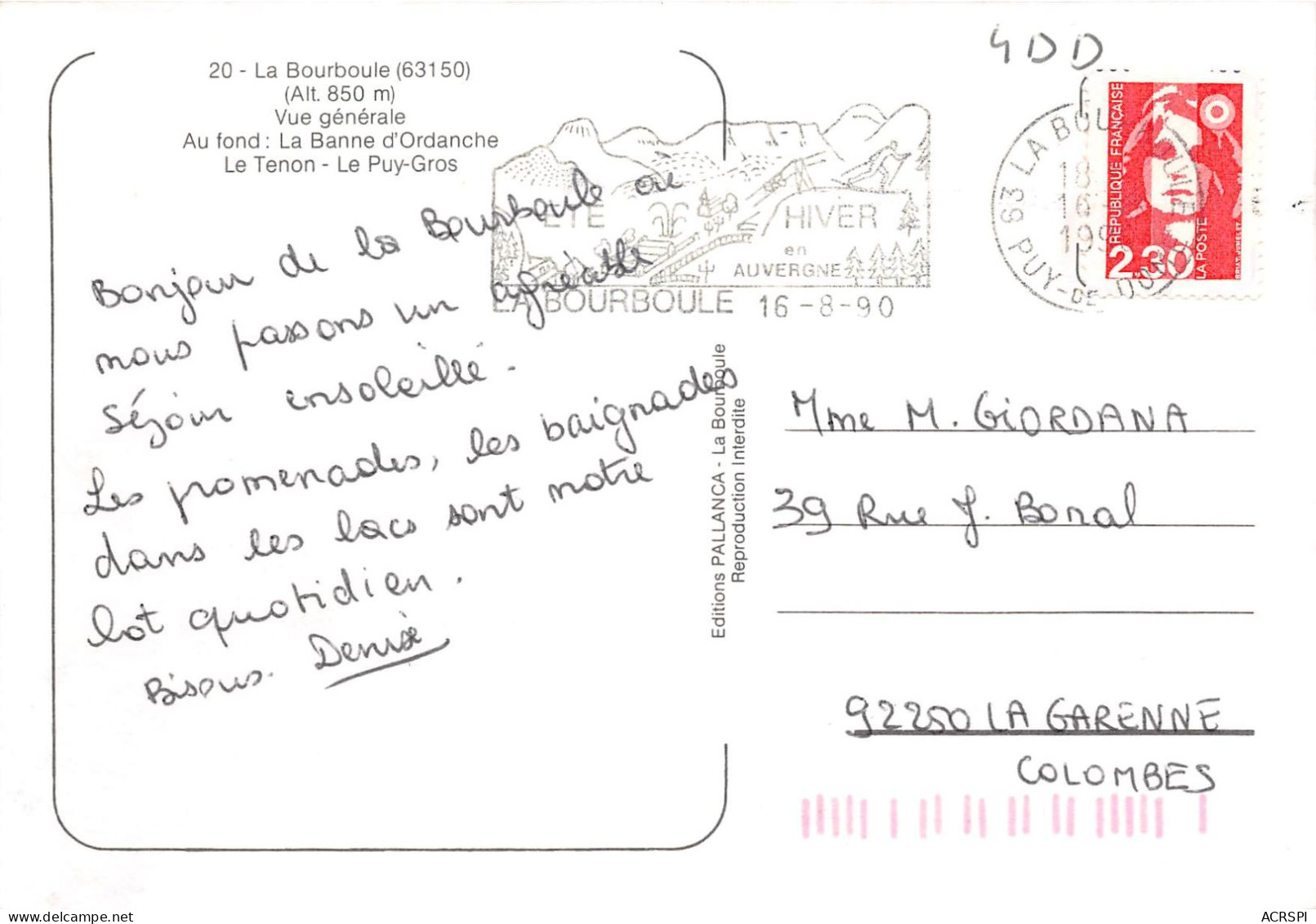 LA BOURBOULE Vue Generale Au Fond La Banne D Ordanche Le Tenon Le Puy Gros 5(scan Recto-verso) MA2035 - La Bourboule