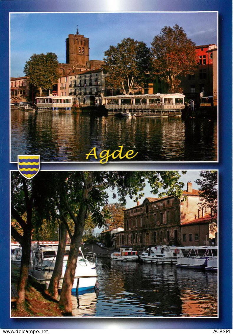 AGDE La Cathedrale Saint Etienne Et Les Quais Sur L Herault Le Canal Du Midi 27(scan Recto-verso) MA2055 - Agde