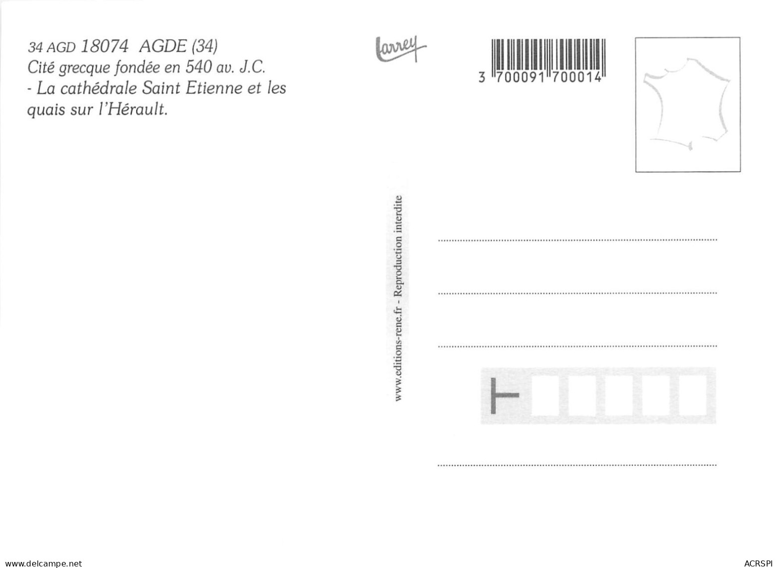 AGDE La Cathedrale Saint Etienne Et Les Quais Sur L Herault 21(scan Recto-verso) MA2055 - Agde