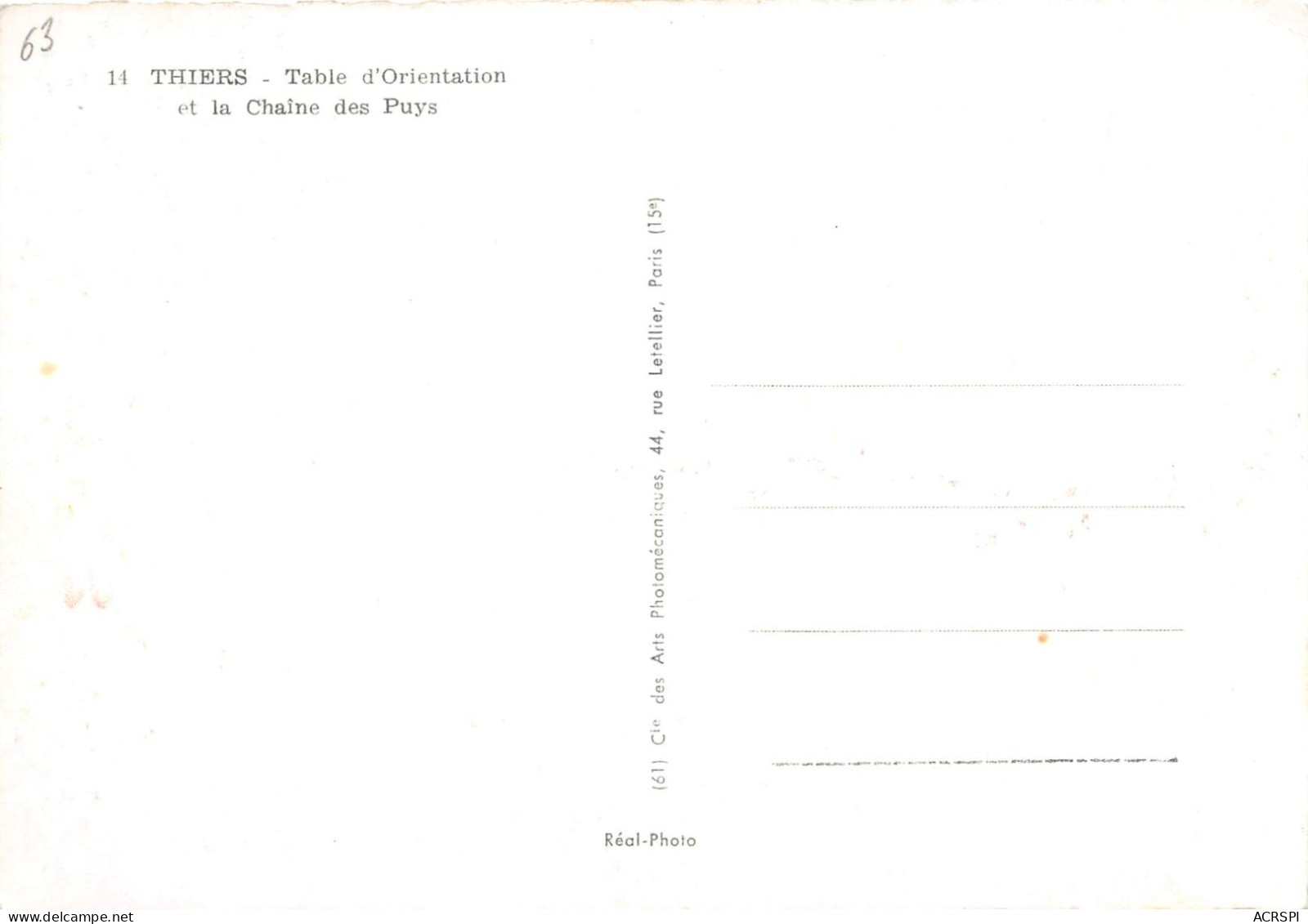 THIERS Table D Orientation Et La Chaine Des PUYS 9(scan Recto-verso) MA2054 - Thiers