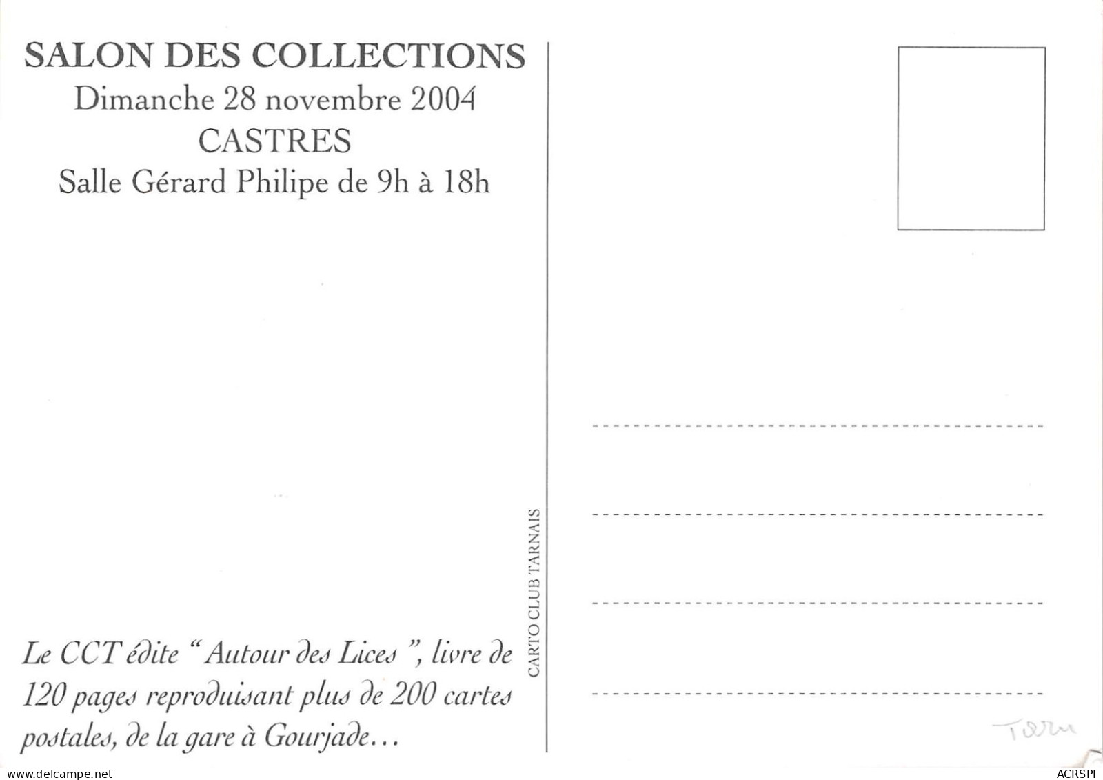Salon Des Collections CASTRES Salle Gerard Philipe De 9h A 18 H 26(scan Recto-verso) MA2053 - Castres