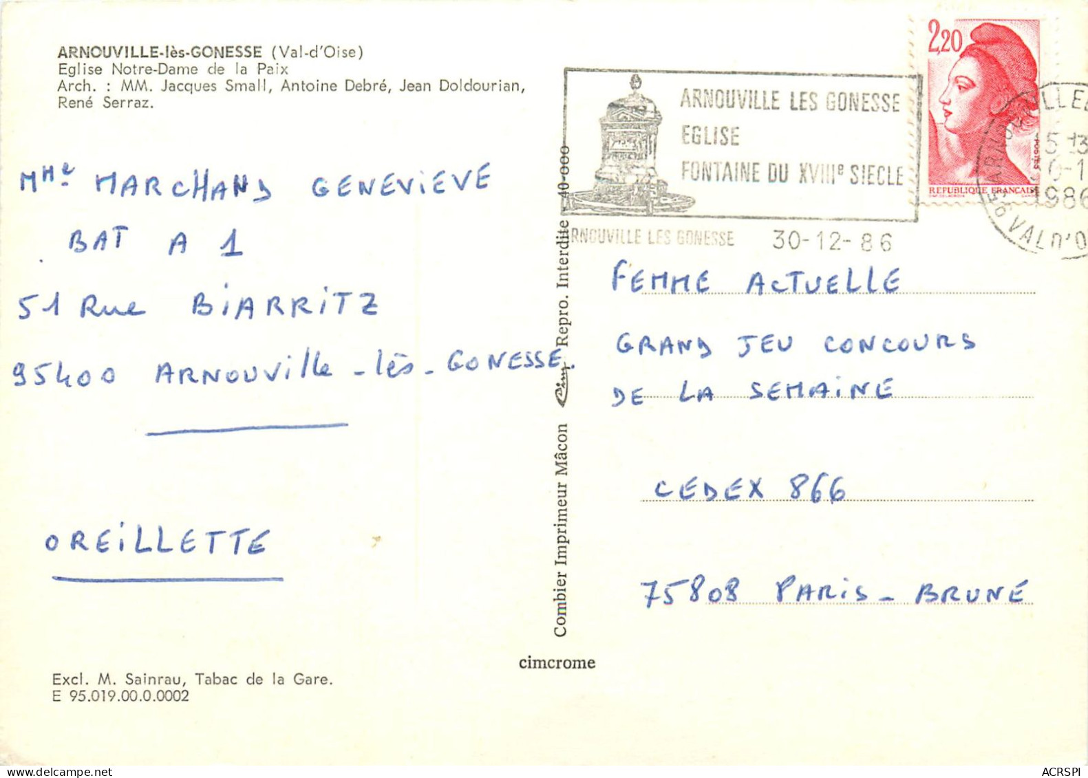 ARNOUVILLE LES GONESSE L'église  39   (scan Recto-verso)MA2052Bis - Arnouville Les Gonesses