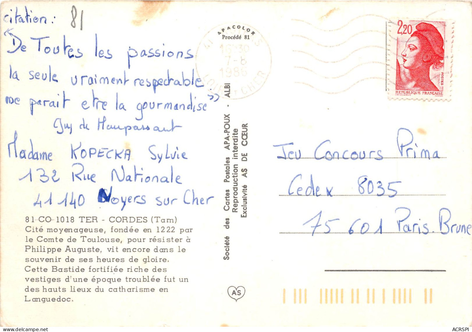 CORDES Cite Moyenageuse Fondee En 1222 Par Le Comte De Toulouse 26(scan Recto-verso) MA2052 - Cordes