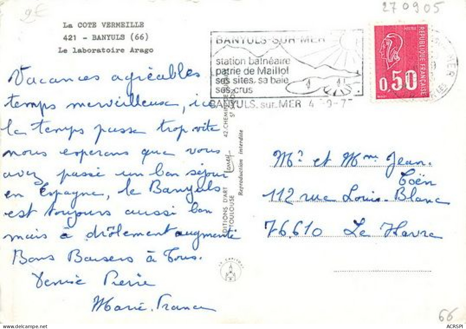 BANYULS Sur MER   Le Laboratoire ARAGO  37   (scan Recto-verso)MA2048Bis - Banyuls Sur Mer