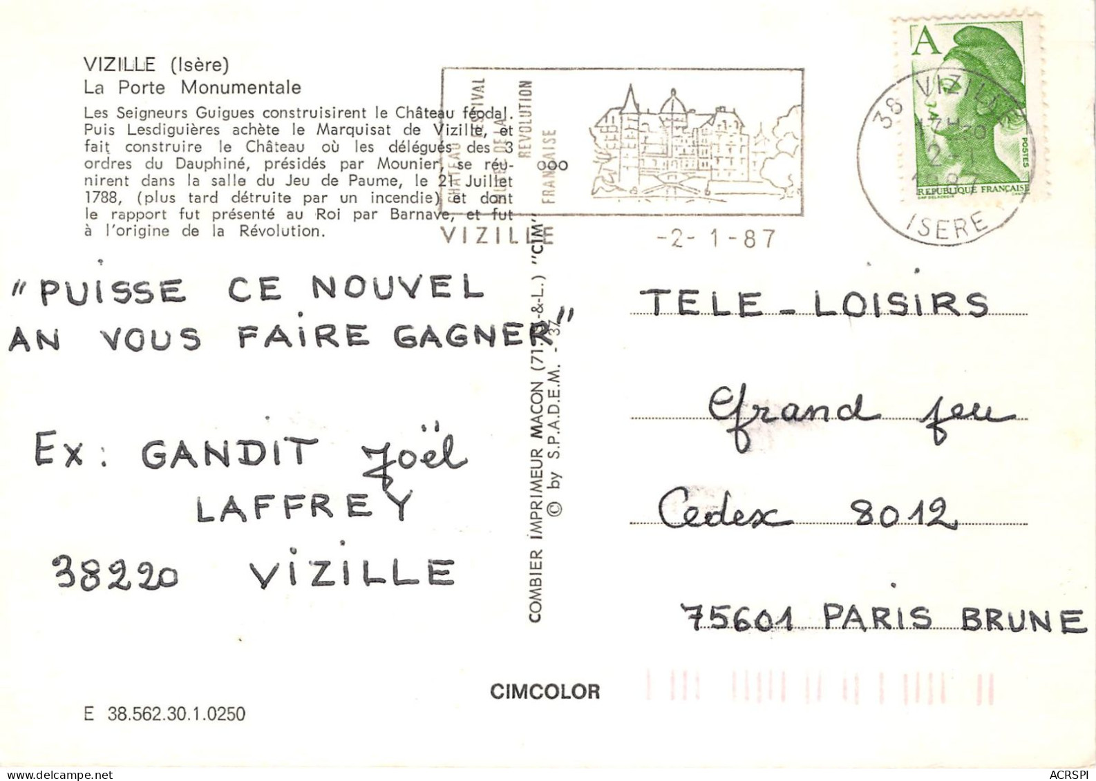 VIZILLE La Porte Monumentale 26(scan Recto-verso) MA2064 - Vizille