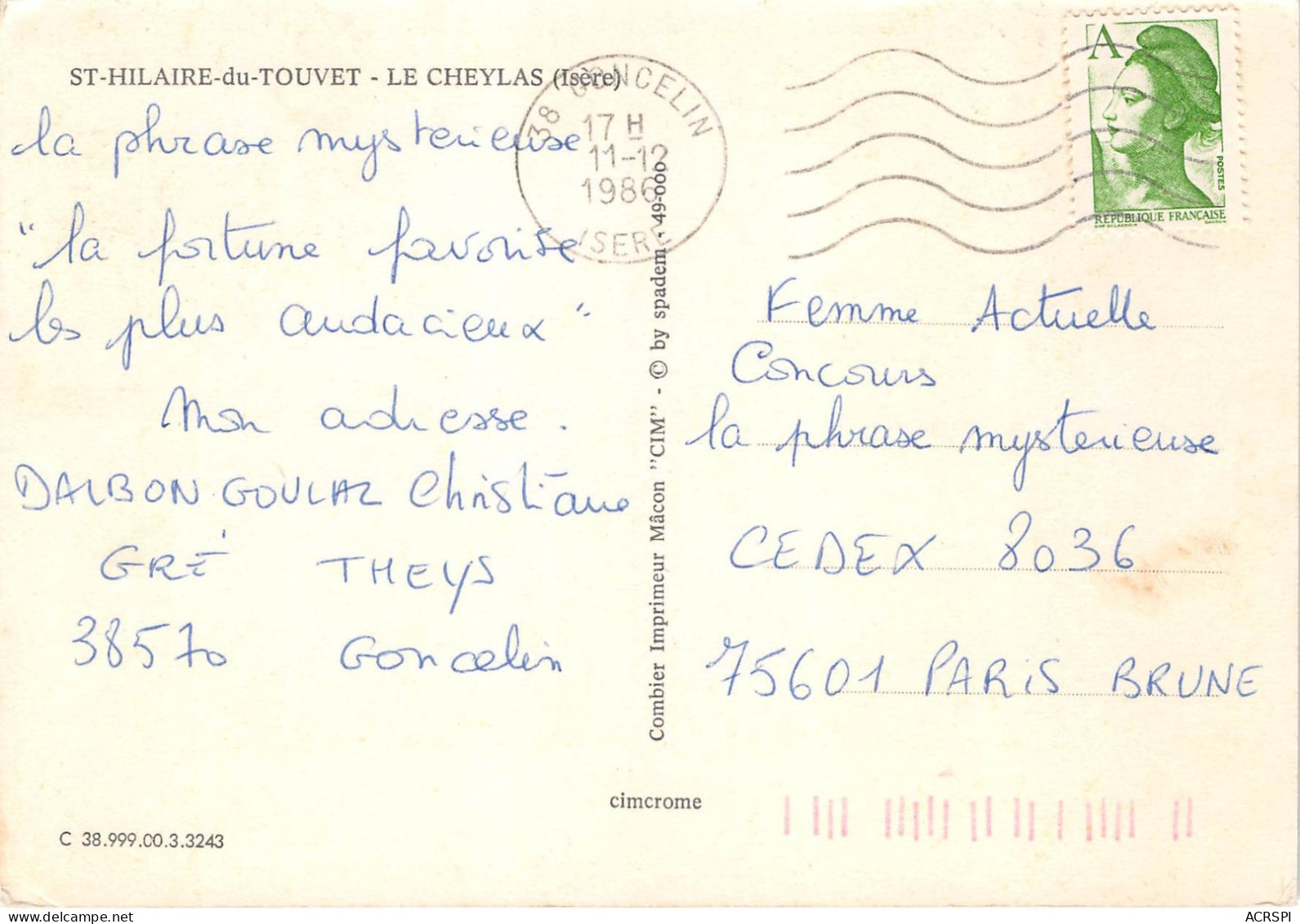 ST HILAIRE DU TOUVET LE CHEYLAS 22(scan Recto-verso) MA2064 - Saint-Hilaire-du-Touvet