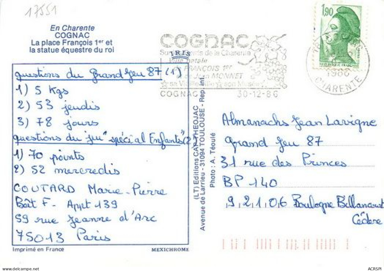 COGNAC  Place Francois Premier   2   (scan Recto-verso)MA2062Ter - Cognac