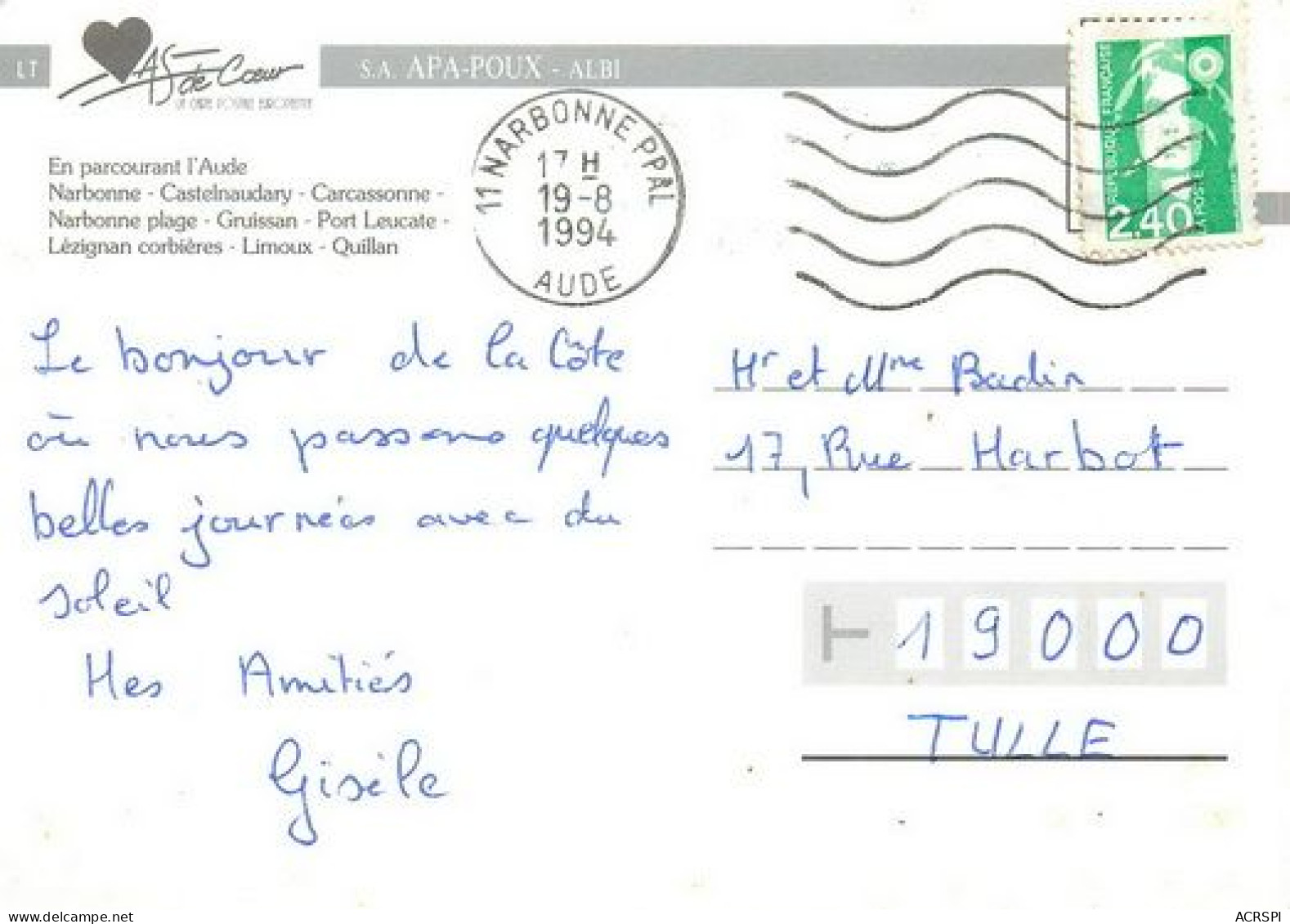 Aude Narbonne Castelnaudary Gruissan Limoux Quillan   15  (scan Recto-verso)MA2062Bis - Limoux