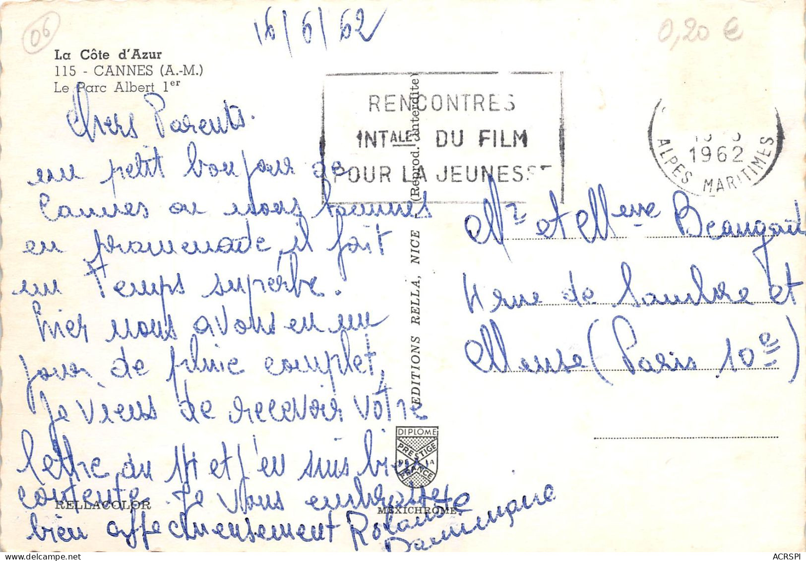 CANNES Le Parc Albert 1er 6(scan Recto-verso) MA2061 - Cannes