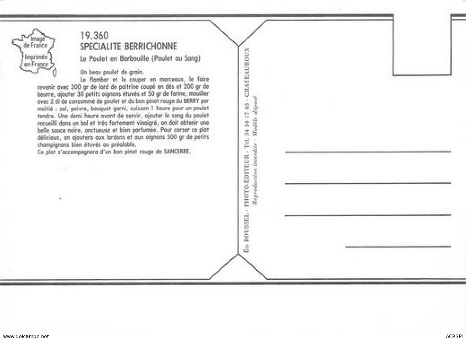 SANCERRE Recette Du Poulet Au Sang  4   (scan Recto-verso)MA2060Bis - Sancerre