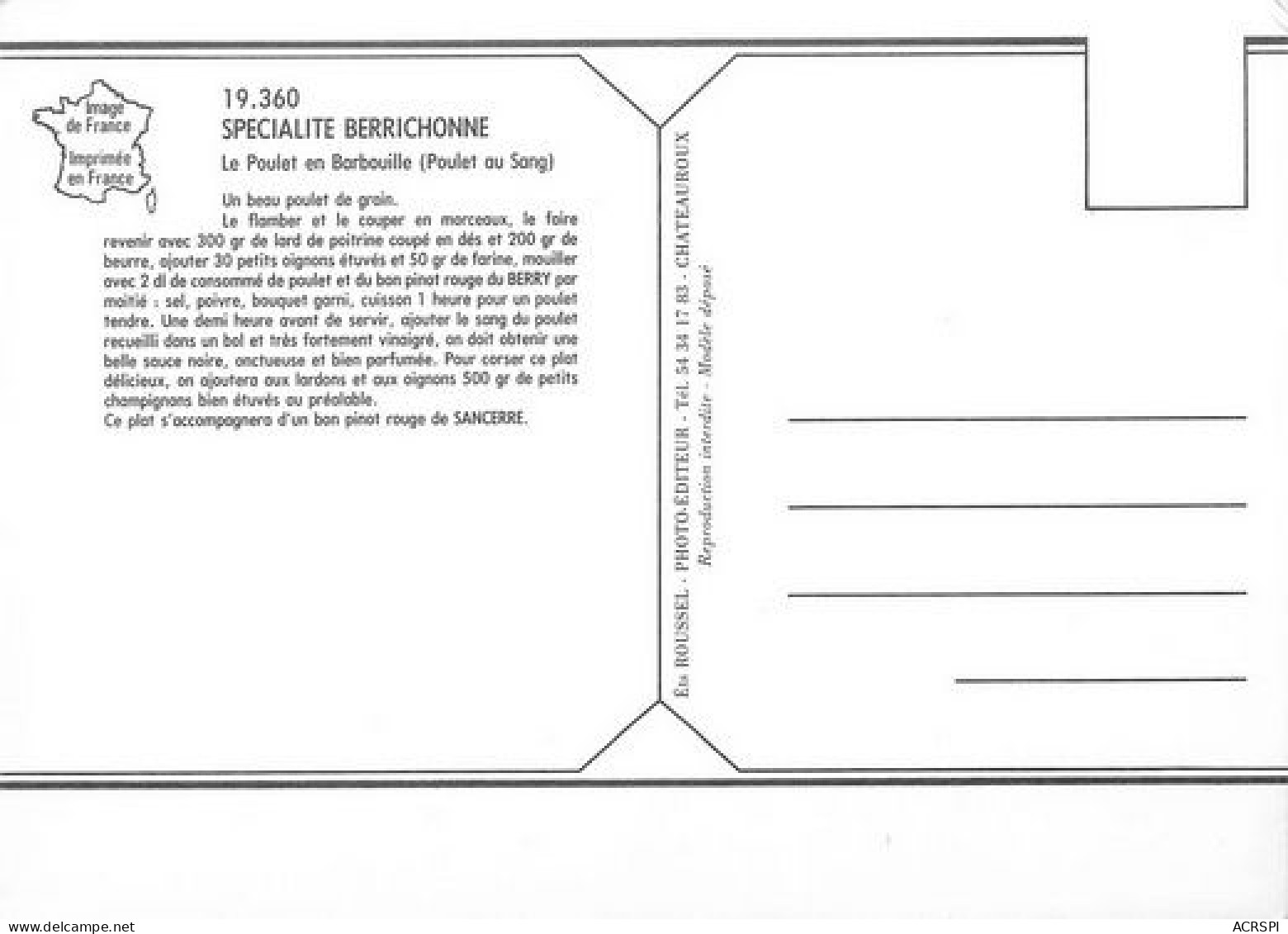 SANCERRE Recette Du Poulet En Barbouille  3   (scan Recto-verso)MA2060Bis - Sancerre