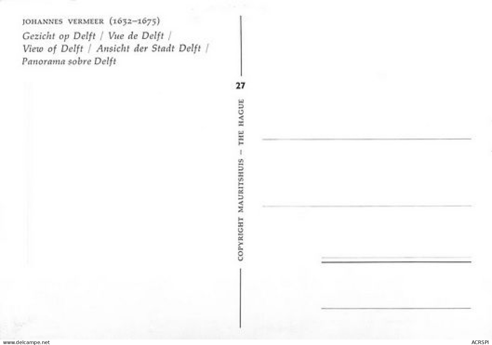 Hollande  Johannes VERMEER Gezicht Op DELFT   8  (scan Recto-verso)MA2058Bis - Delft