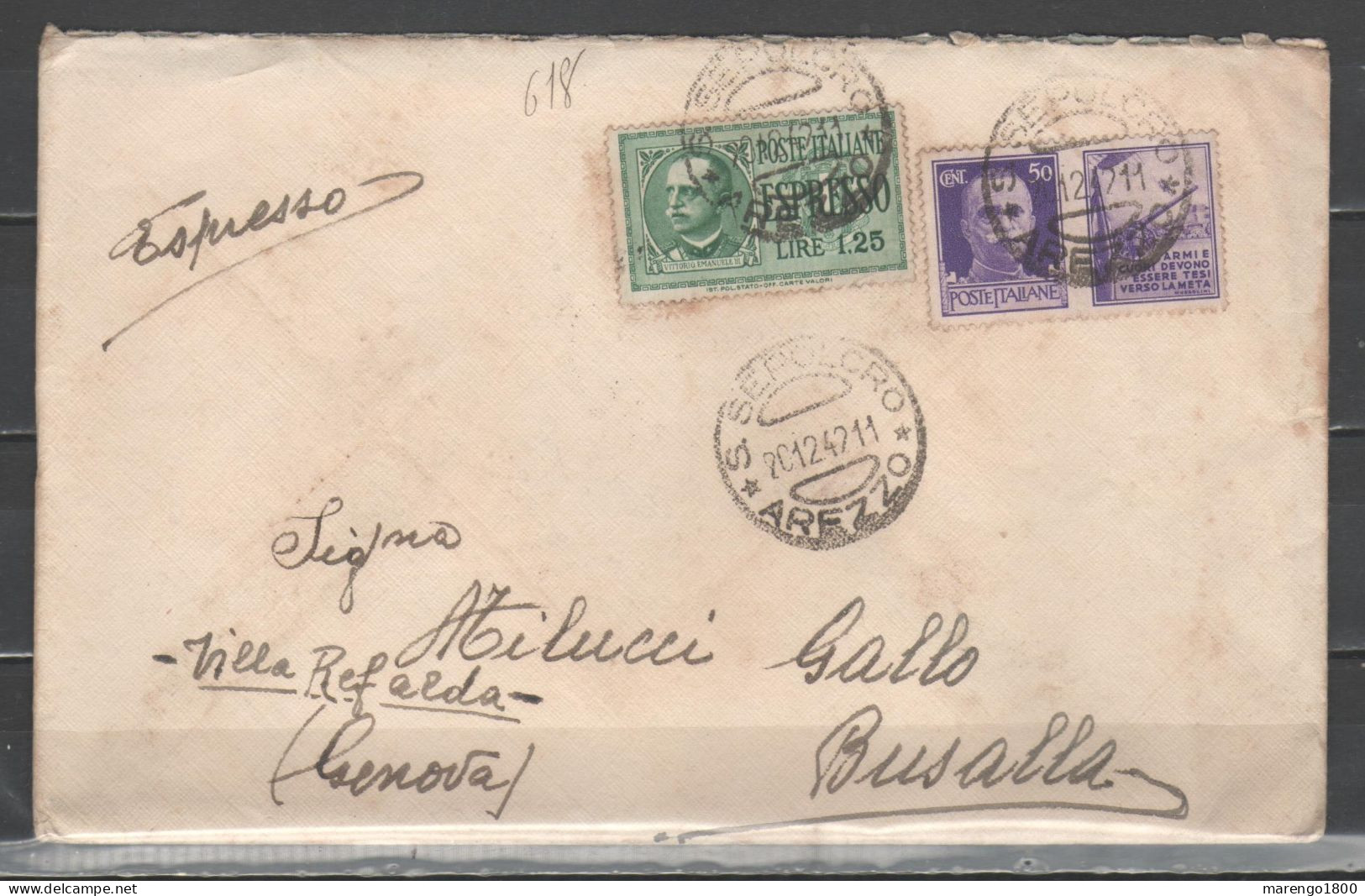 ITALIA 1942 - Lettera (con Testo) Con Espresso 1,25 L. E Propaganda Di Guerra 50 C. Annullo S. Sepolcro - Marcophilie