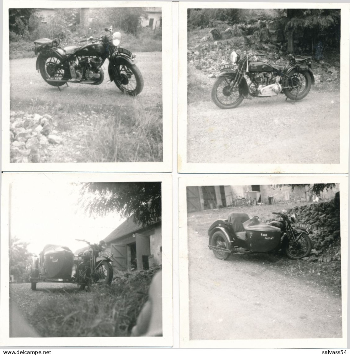 4 Photos Originales (9 X 9 Cm) - Moto René Gillet - 2 Avec Side Car - Immatriculée : 781-BW03 - Automobile