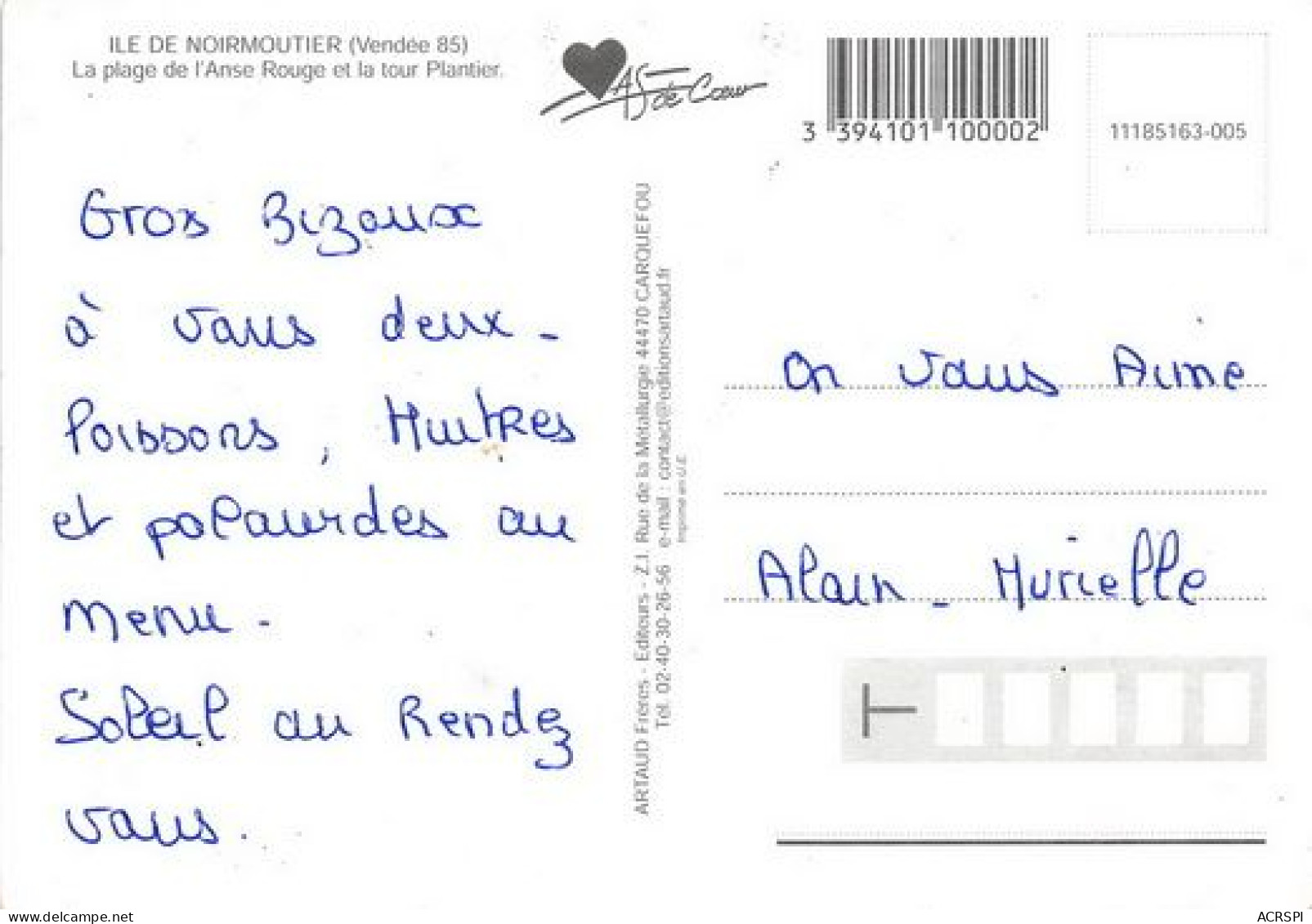 ILE DE NOIRMOUTIER La Plage De L Anse Rouge Et La Tour Plantier 19(scan Recto-verso) MA2074 - Ile De Noirmoutier