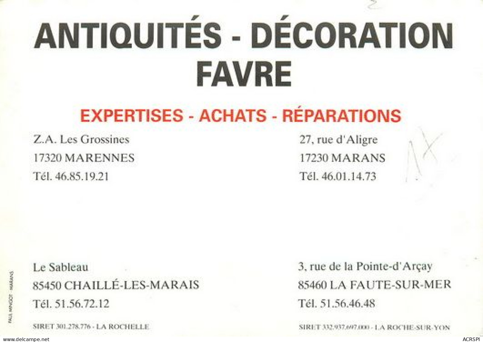 MARENNES Marans Chaille Les Marais La Faute Sur Mer FAVRE Antiquité  13   (scan Recto-verso)MA2068Ter - Marennes