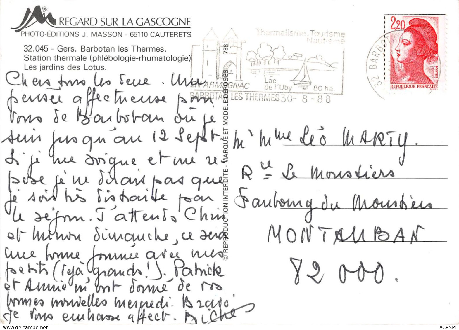 BARBOTAN LES THERMES Station Thermale Les Jardins Des Lotus 12(scan Recto-verso) MA2093 - Barbotan