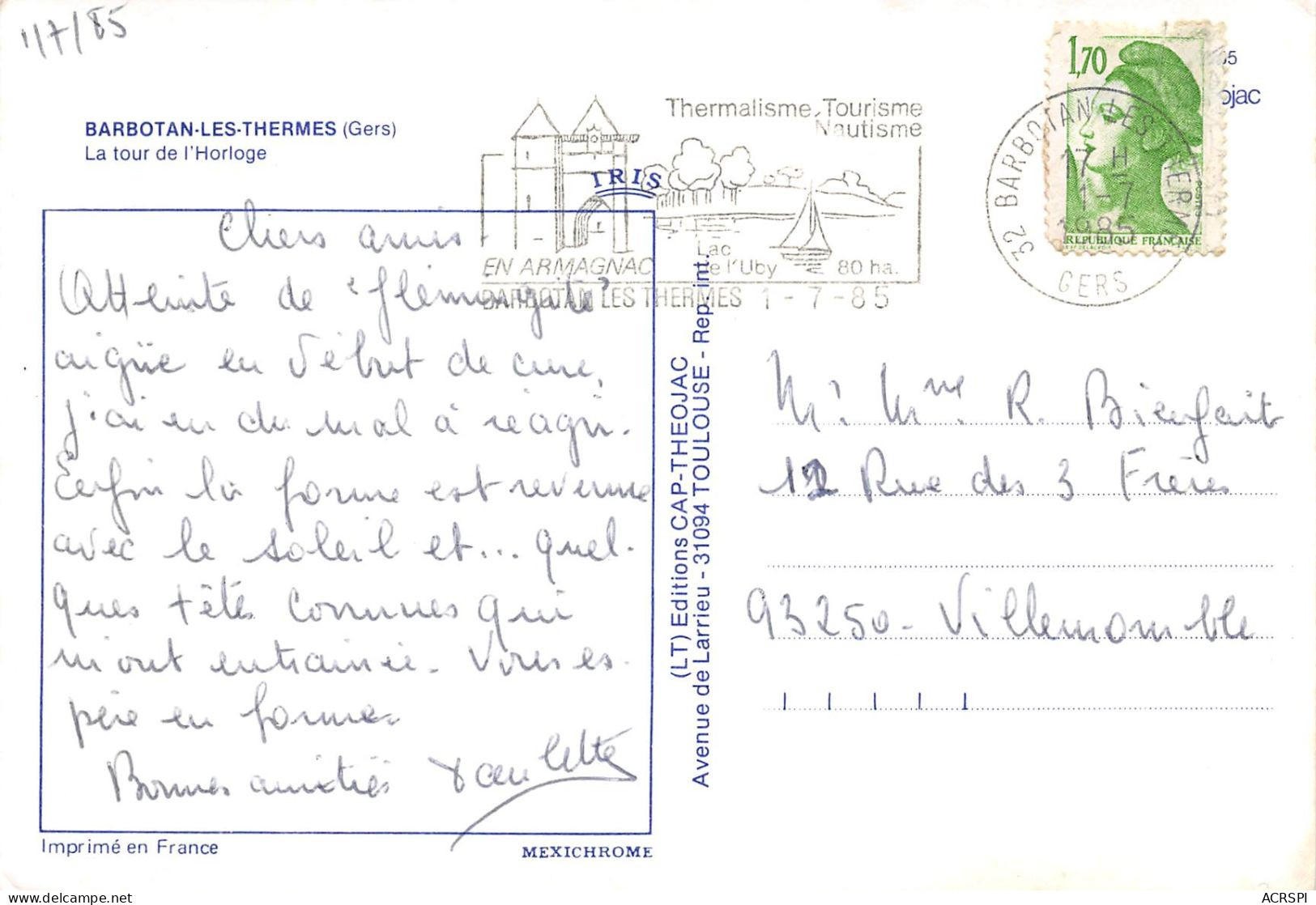 BARBOTAN LES THERMES La Tour De L Horloge 3(scan Recto-verso) MA2085 - Barbotan