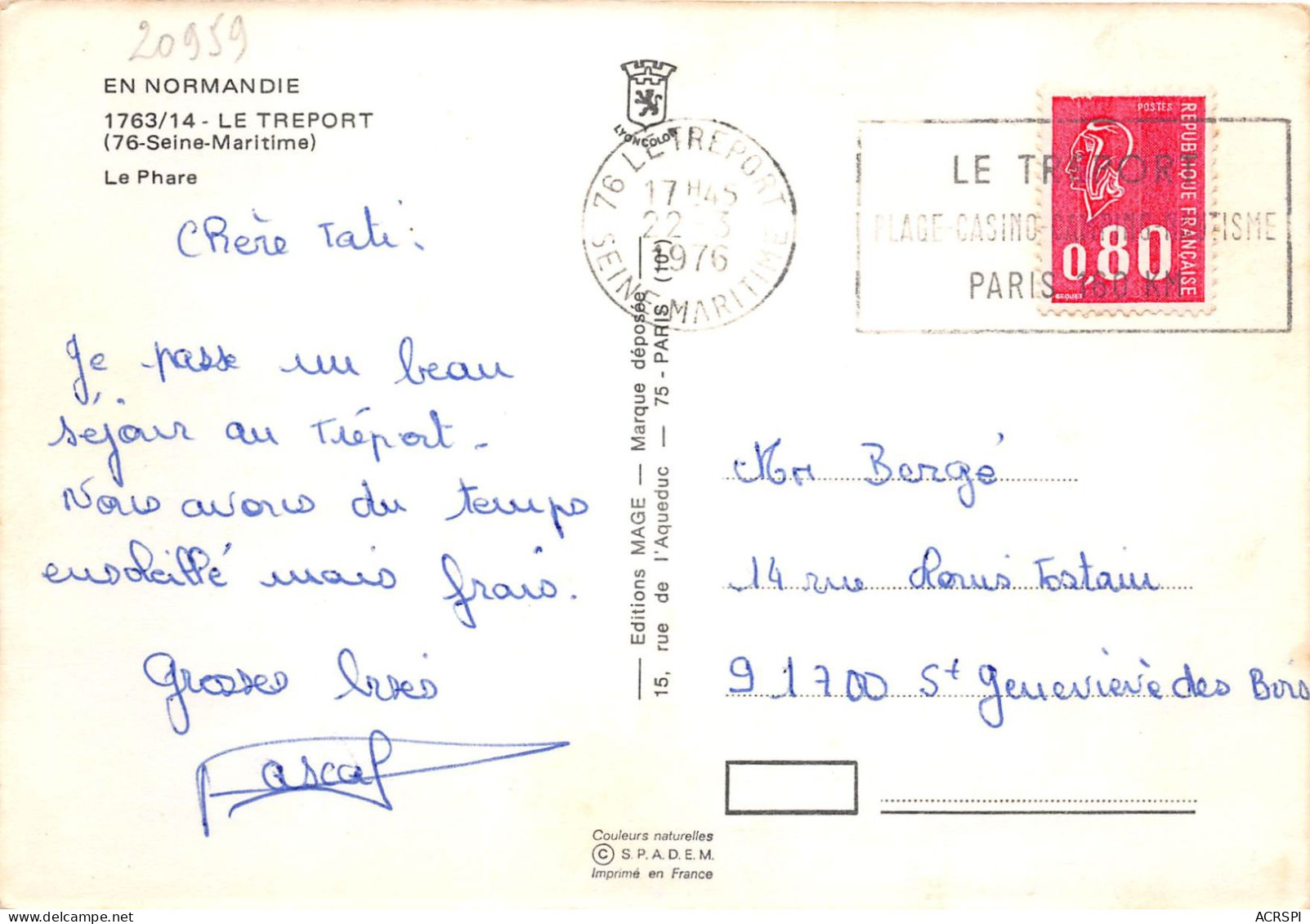 LE TREPORT MERS Le Phare  23(scan Recto-verso) MA2081 - Le Treport