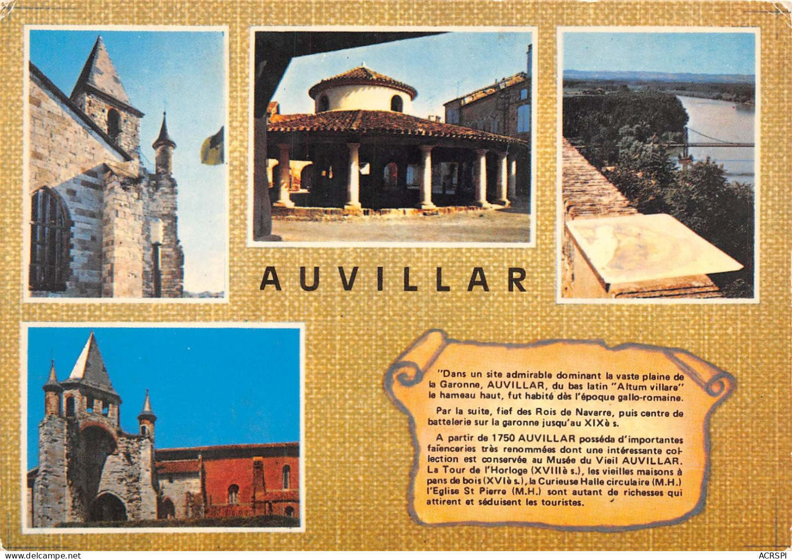 AUVILLAR Le Clocher La Halle Aux Grains La Table D Orientation Et Le Pont Suspendu 15(scan Recto-verso) MA2077 - Auvillar