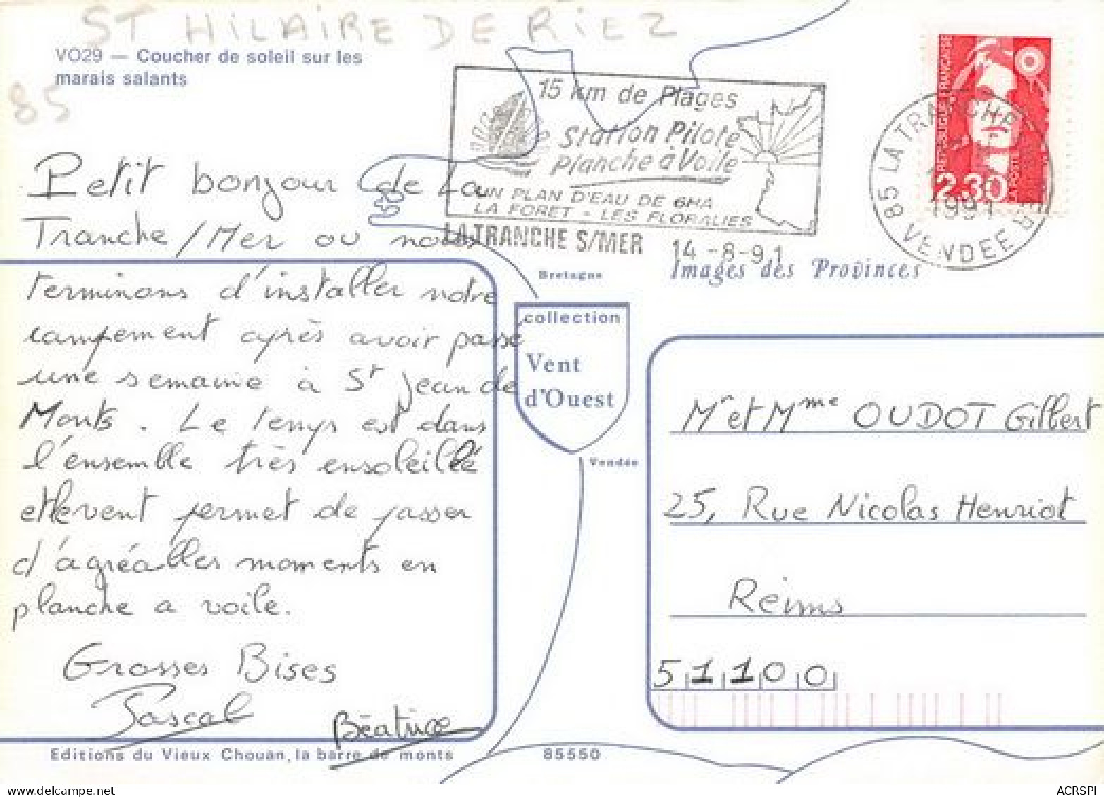 ST HILAIRE DE RIEZ Coucher De Soleil Sur Les Marais Salants 7(scan Recto-verso) MA2074 - Saint Hilaire De Riez