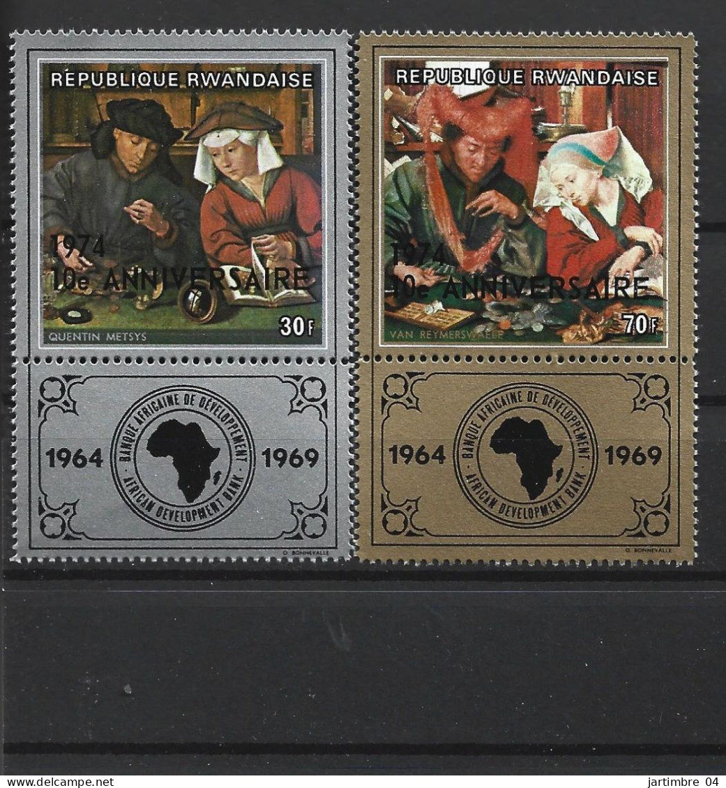 1974 RWANDA 606-07** Banque, Surchargé, Tableaux - Unused Stamps