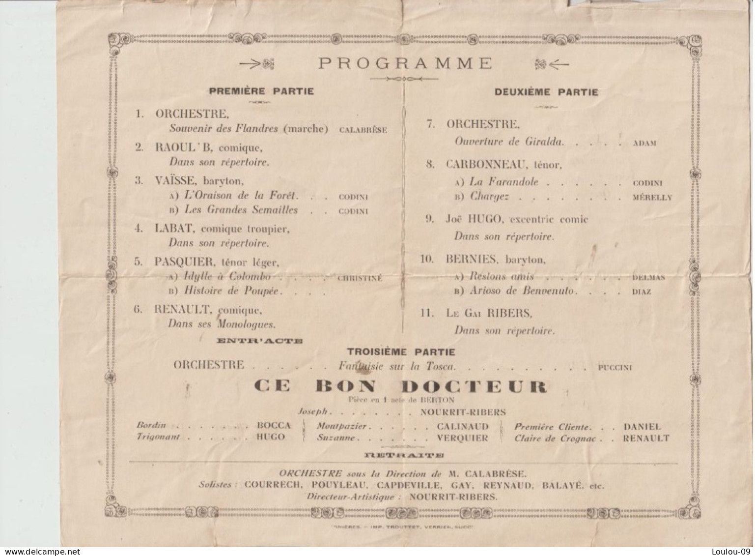 Asnières Sur Seine (92)Programme Concert 1919 - Programas