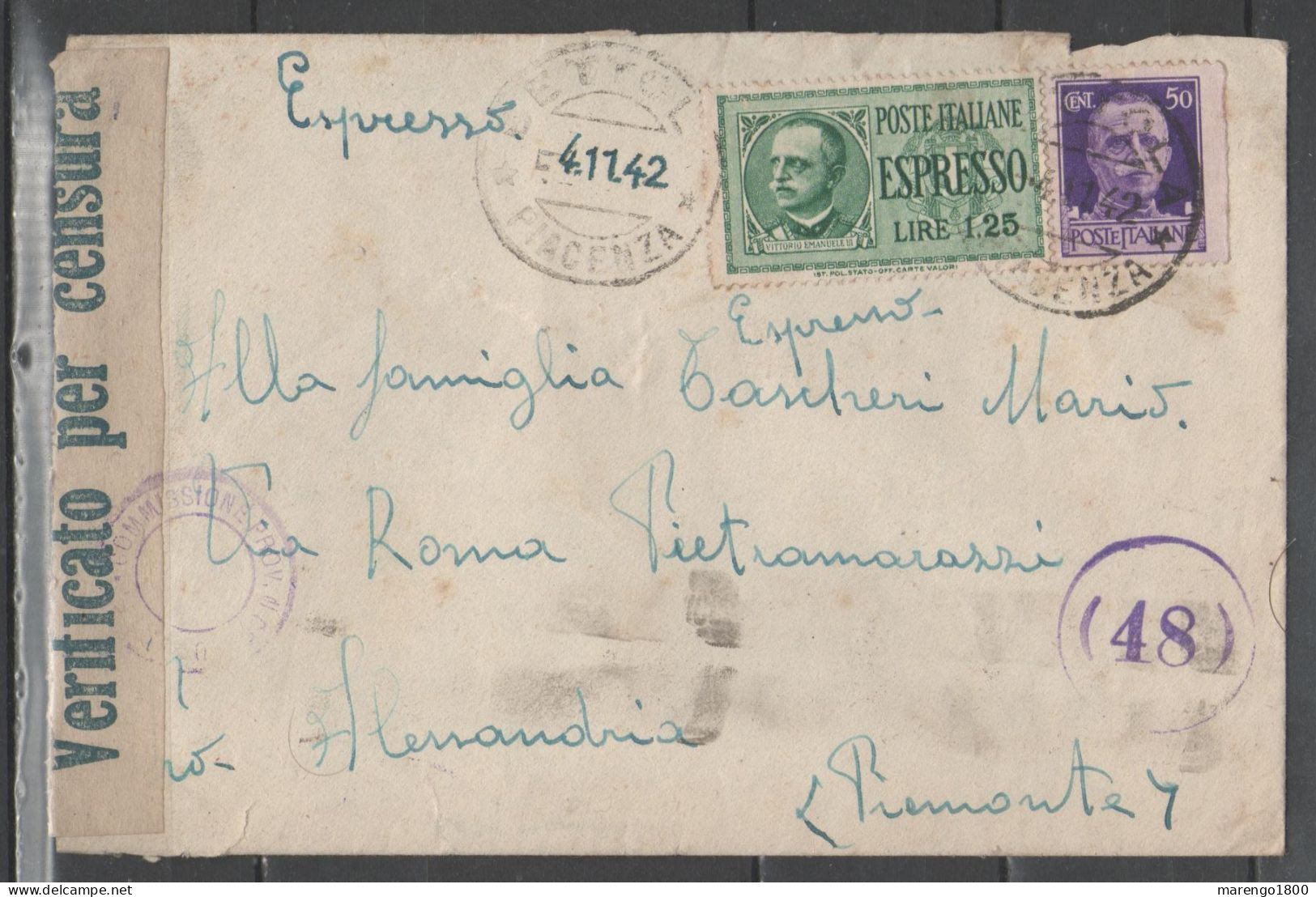 ITALIA 1942 - Lettera Espresso Verificata Per Censura Con Espresso 1,25 L. Annullo Bettola - Storia Postale
