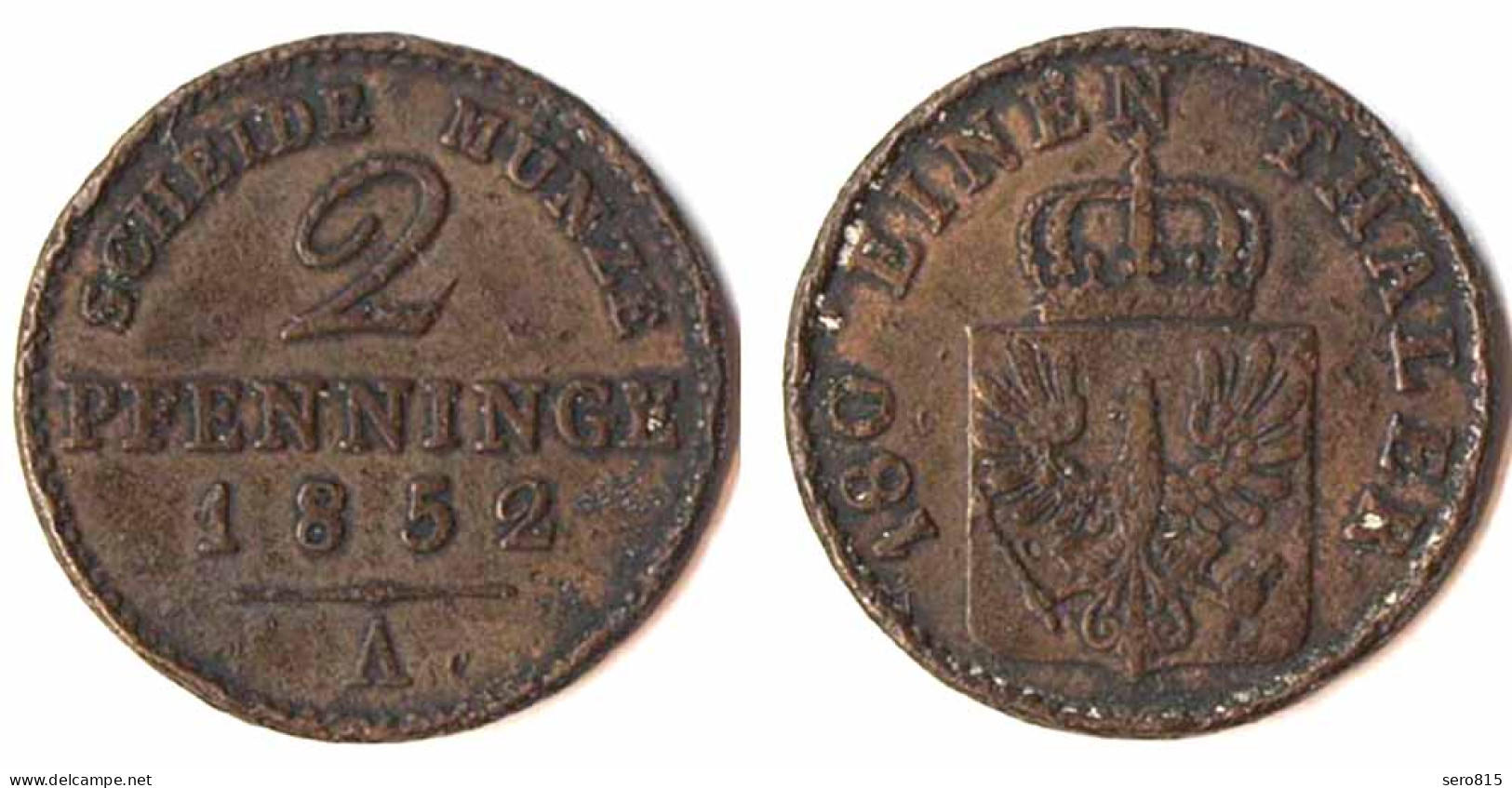 Brandenburg-Preussen 2 Pfennig 1852 A Friedrich Wilhelm IV. 1840-1861  (p144 - Monedas Pequeñas & Otras Subdivisiones