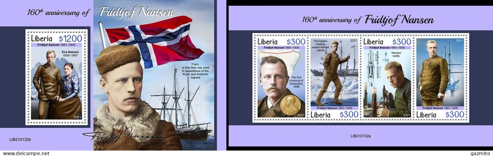 Liberia 2021, Explorer, Nansen, Ship, 4val In BF +BF - Explorers