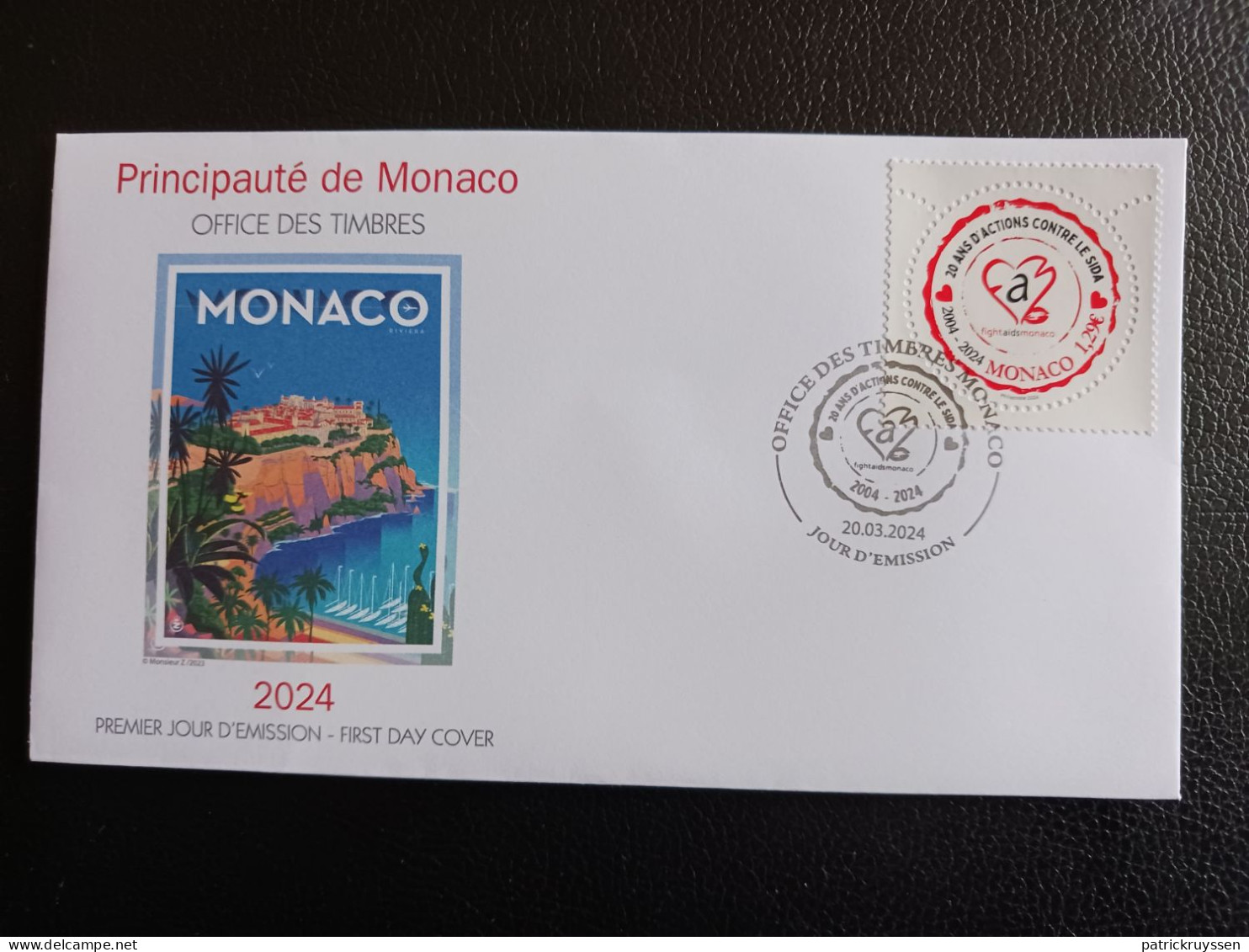 Monaco 2024 20 Years Of Fight Aids Living With HIV Prevention Campaigns 1v FDC PJ - Ungebraucht