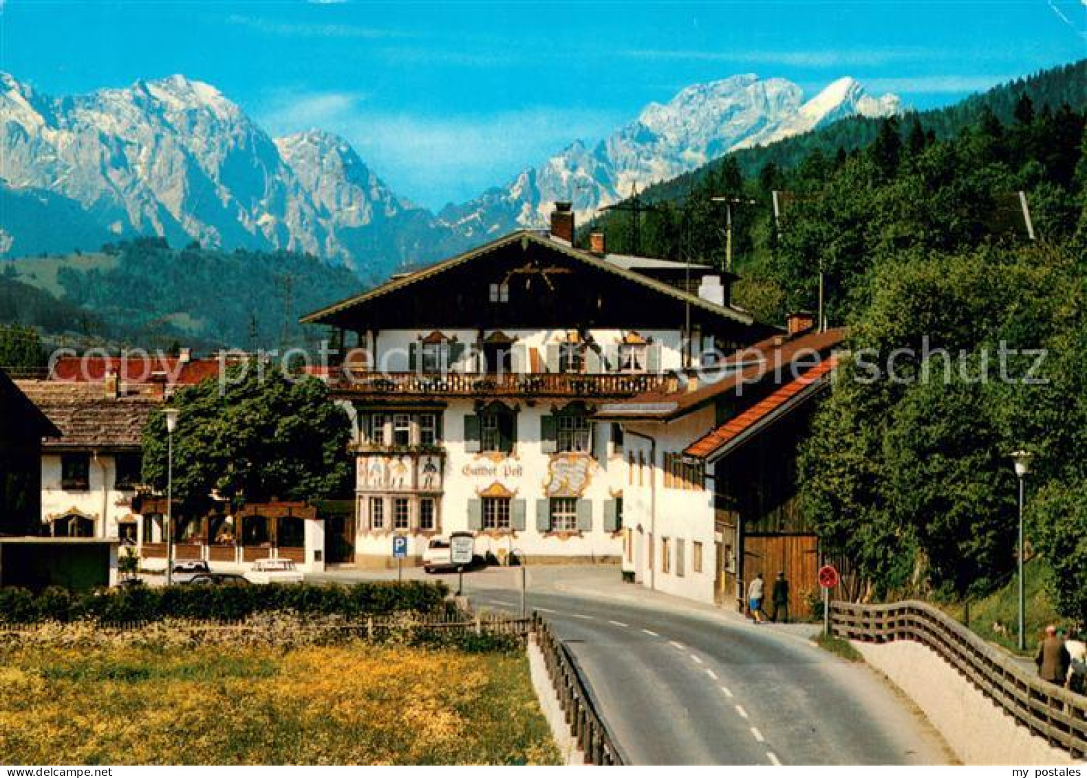 73747561 Wallgau Hotel Gasthof Post Mit Wettersteinwand Und Hochblassen Wallgau - Other & Unclassified