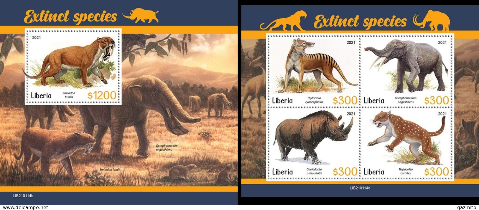 Liberia 2021, Animals, Extinct Species, 4val In BF +BF - Préhistoriques