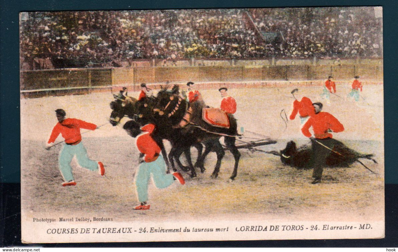 CP Courses De Taureaux - Enlèvement Du Taureau Mort (1923). - Stierkampf