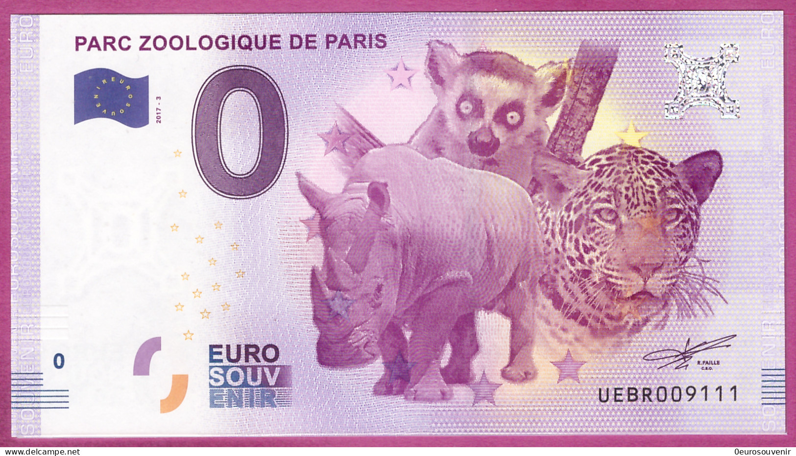 0-Euro UEBR 2017-3  PARC ZOOLOGIQUE DE PARIS S-11 XOX - Essais Privés / Non-officiels