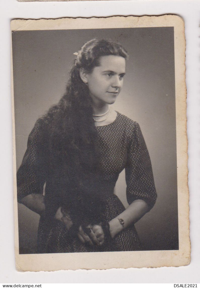Pretty Young Woman, Lady With Long Hair, Cheveux Longs, Portrait, Vintage Orig Photo 6x8.6cm. (496) - Personnes Anonymes