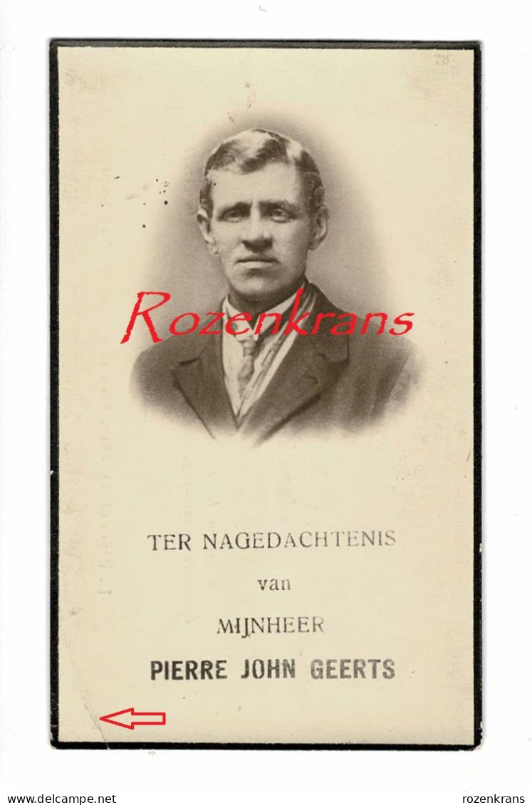 Pierre John Geerts Fam. Van Puymbroeck Gedachtenis Met Foto Photo Bidprentje Doodsprentje - Esquela