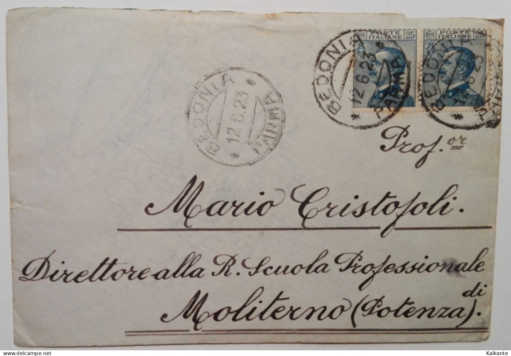 1923 - Busta Viaggiata Da Bedonia (PR) A Moliterno (PZ) - Storia Postale