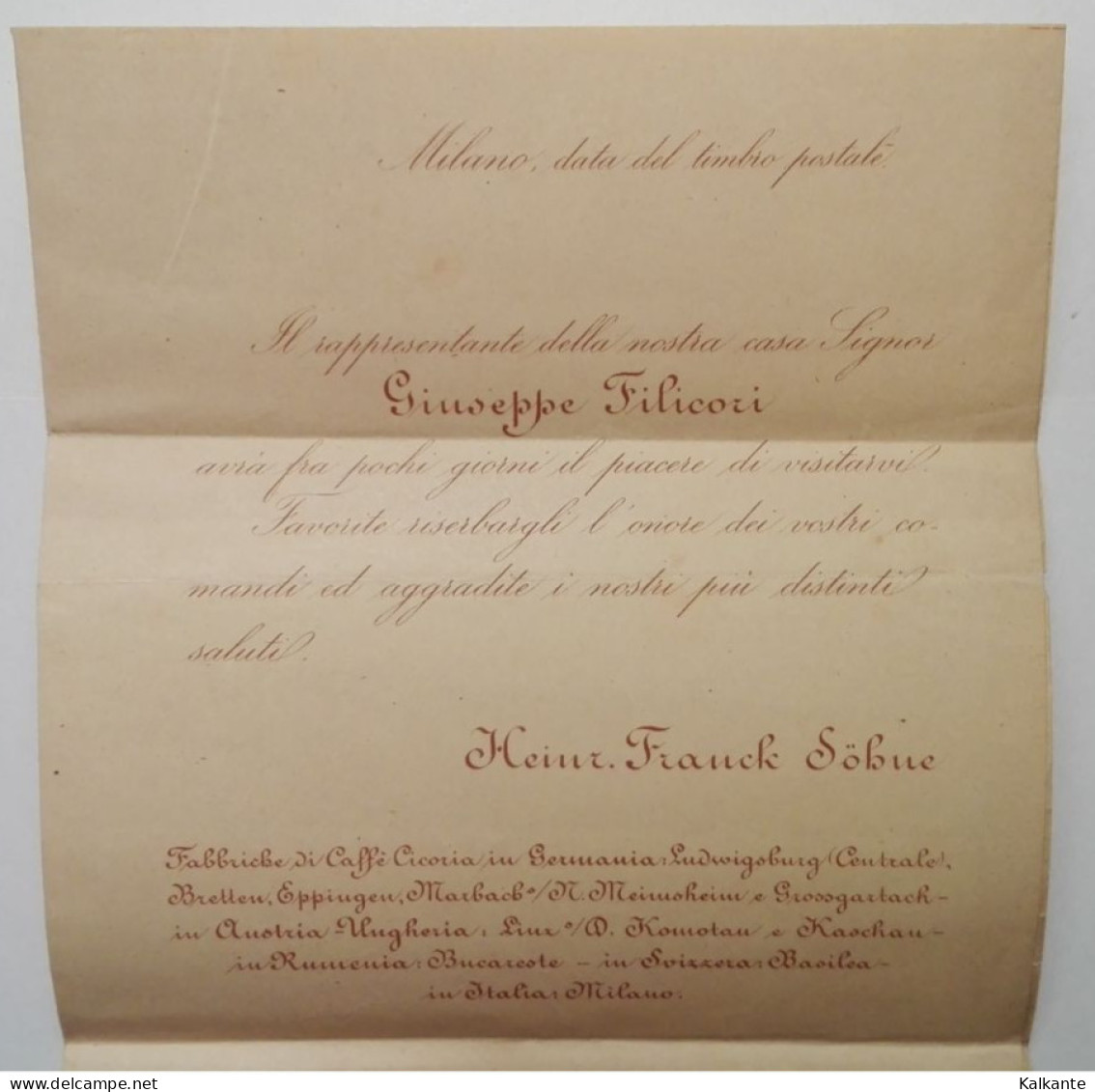 1891 - Invito Ad Incontro Con Rappresentante Fabbrica Di Caffè Di Ludwisburg (GER) - Italia