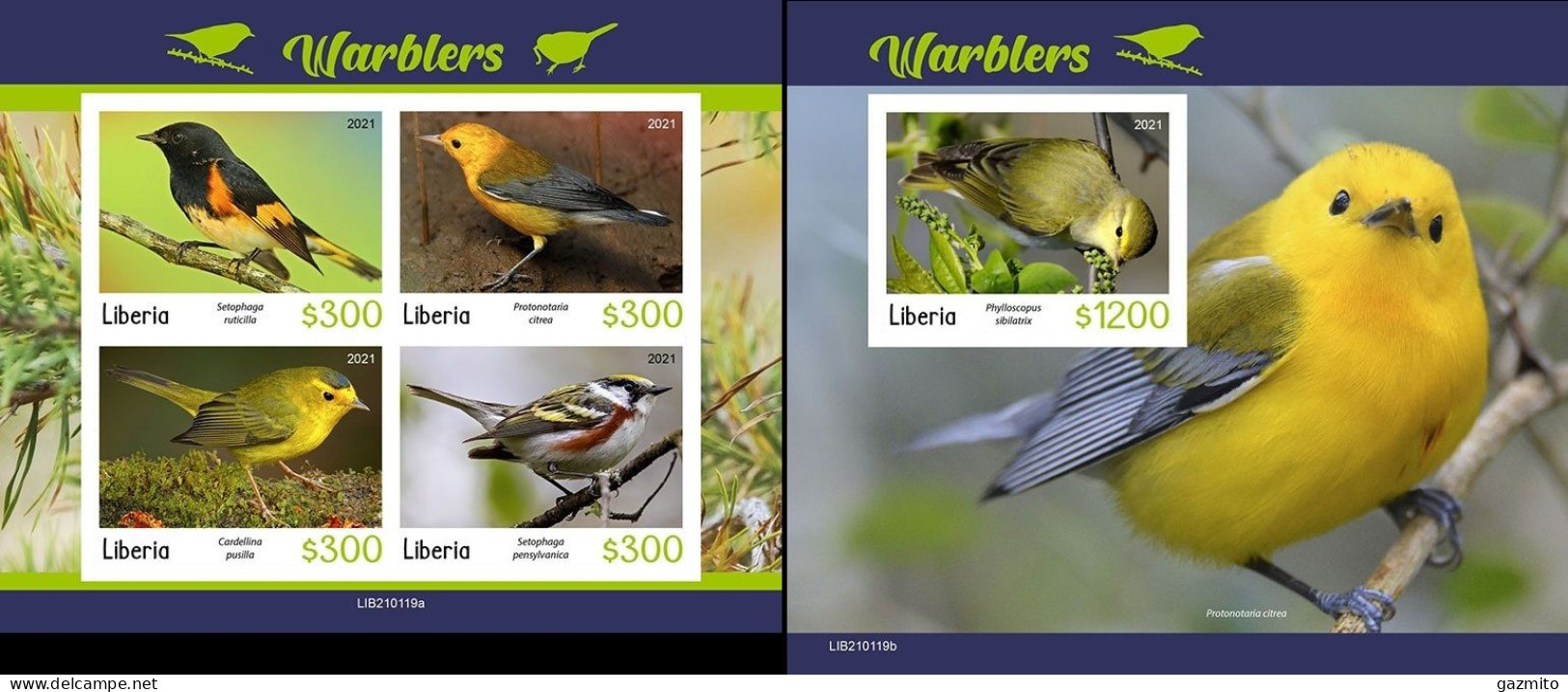 Liberia 2021, Animals, Warblers, 4val In BF +BF IMPERFORATED - Liberia