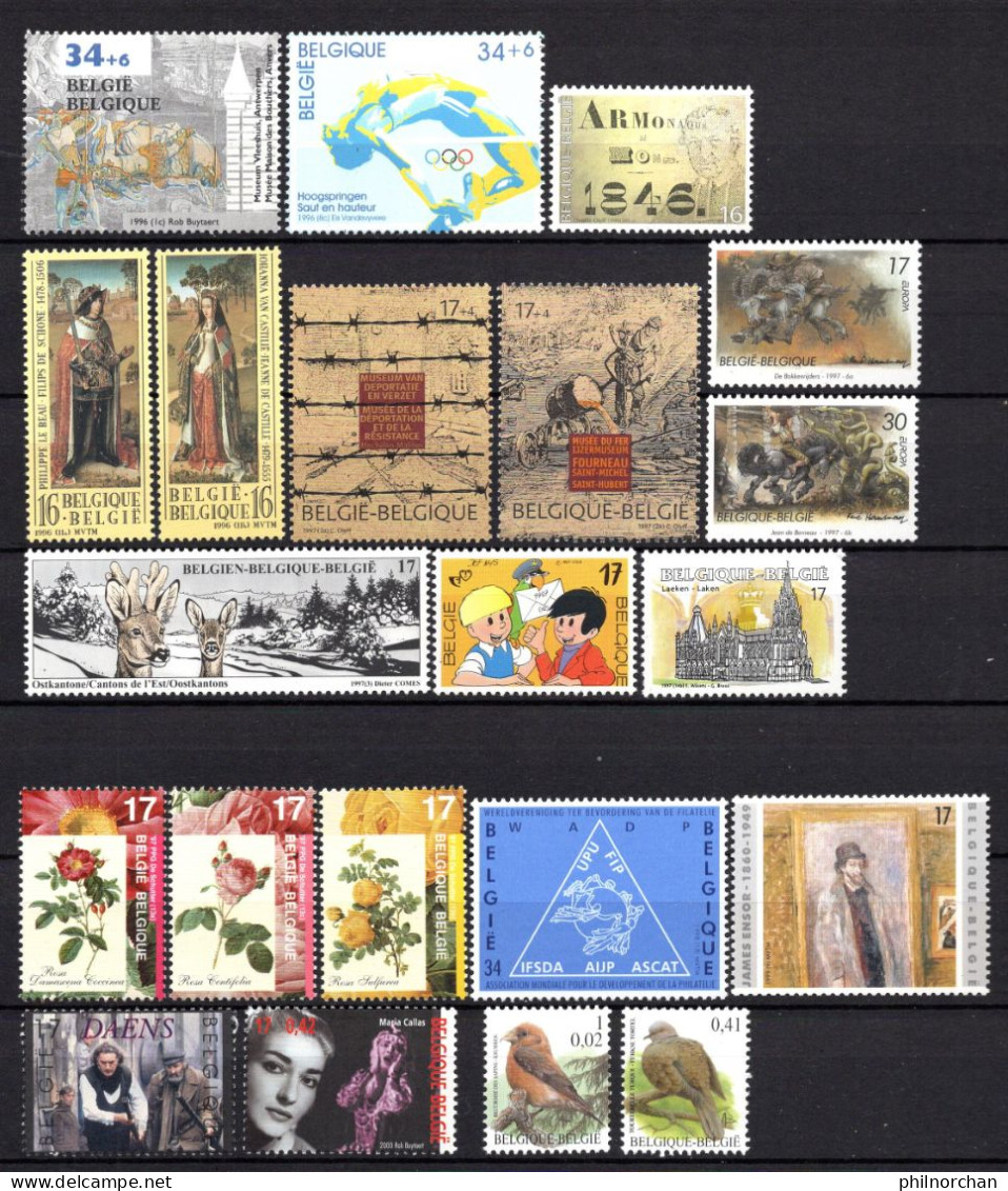 Belgique 1995 à 2002  Neufs**  TB 49 Timbres Différents  13 €    (cote 86,45 €, 49 Valeurs) - Nuovi