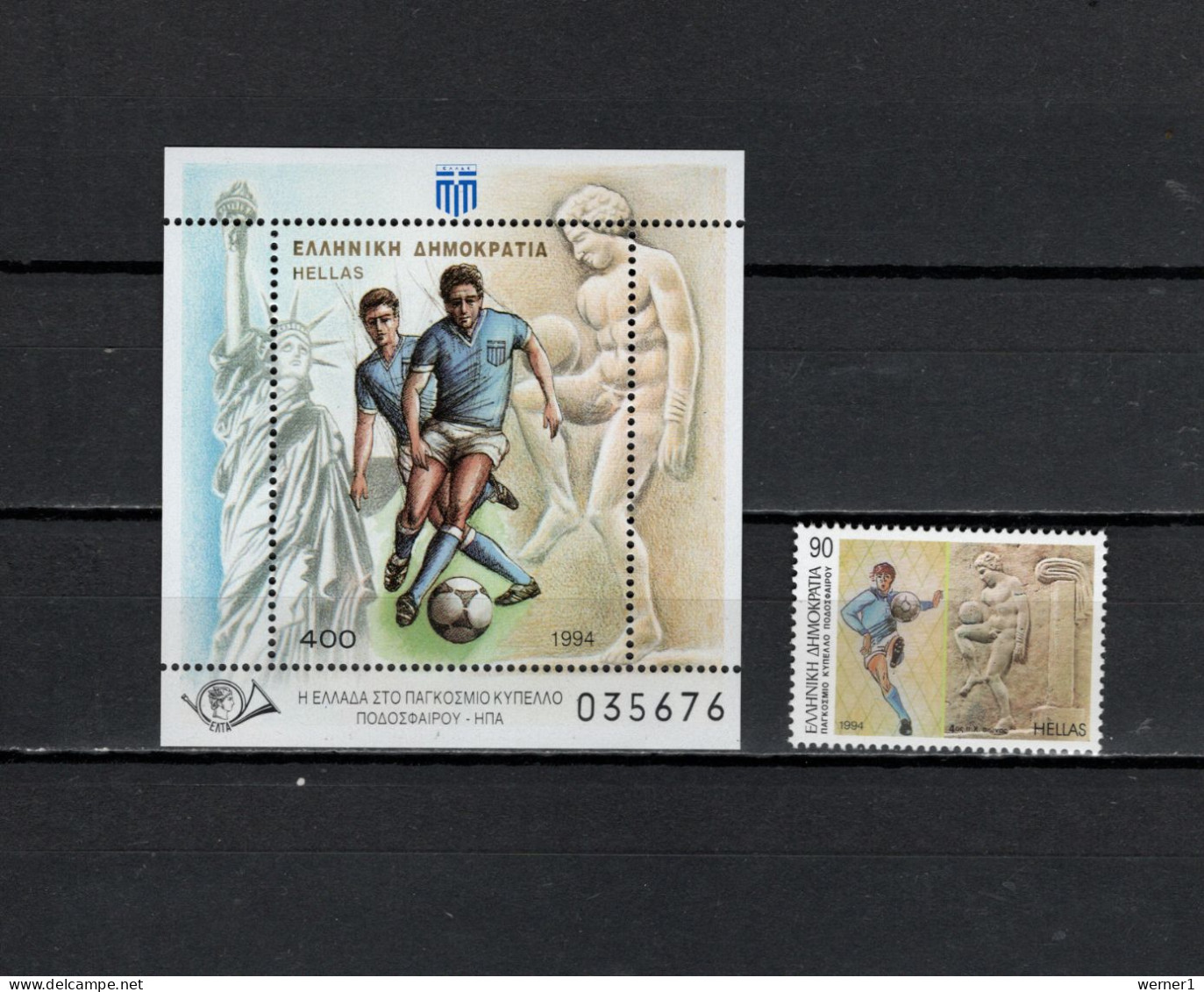 Greece 1994 Football Soccer World Cup Stamp + S/s MNH - 1994 – Estados Unidos