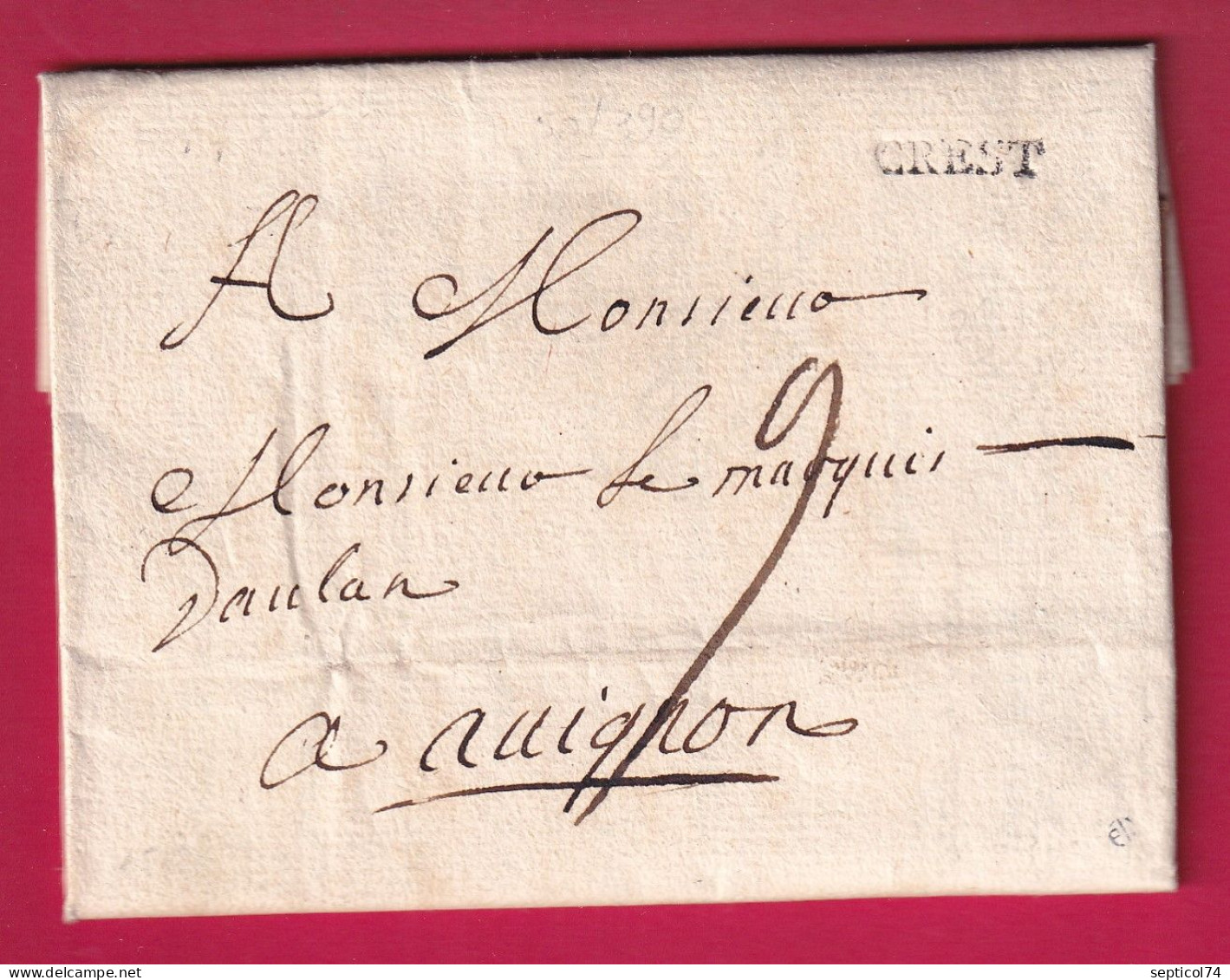 MARQUE CREST DROME 1770 LENAIN N°2 INDICE 11 POUR AVIGNON VAUCLUSE LETTRE - 1701-1800: Vorläufer XVIII